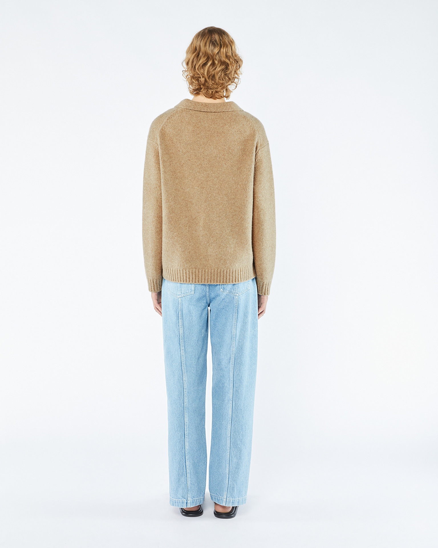JAURO - Brushed merino wool polo sweater - Oatmeal - 4