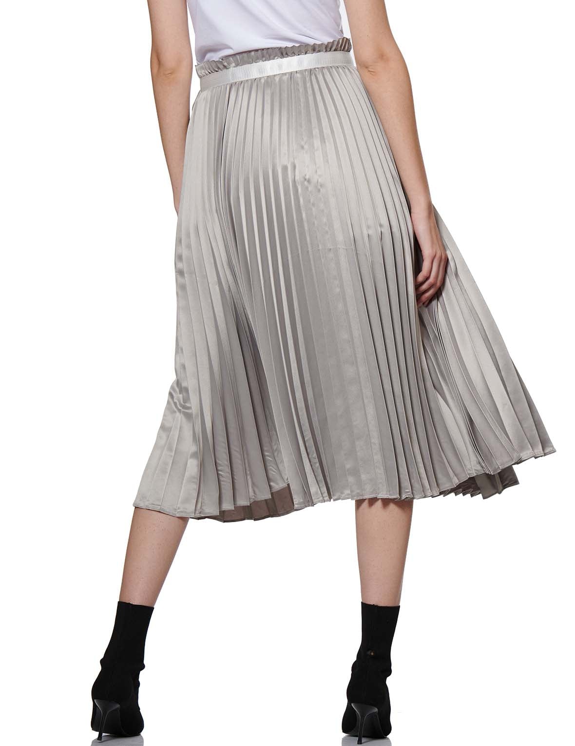 Denim Shorts with Asymmetric Pleated Skirt Overlay - 6