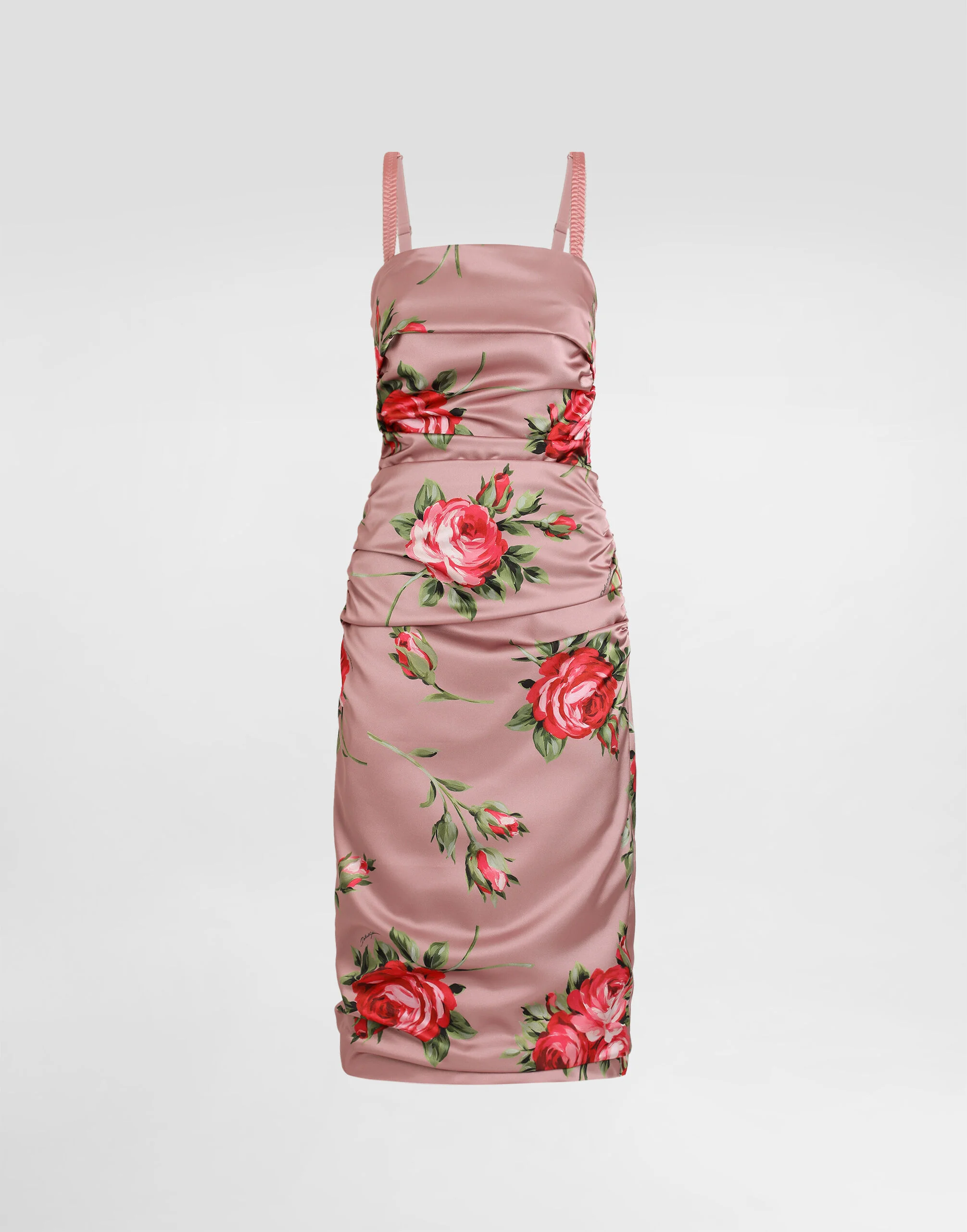 Rose bouquet-print satin dress - 1