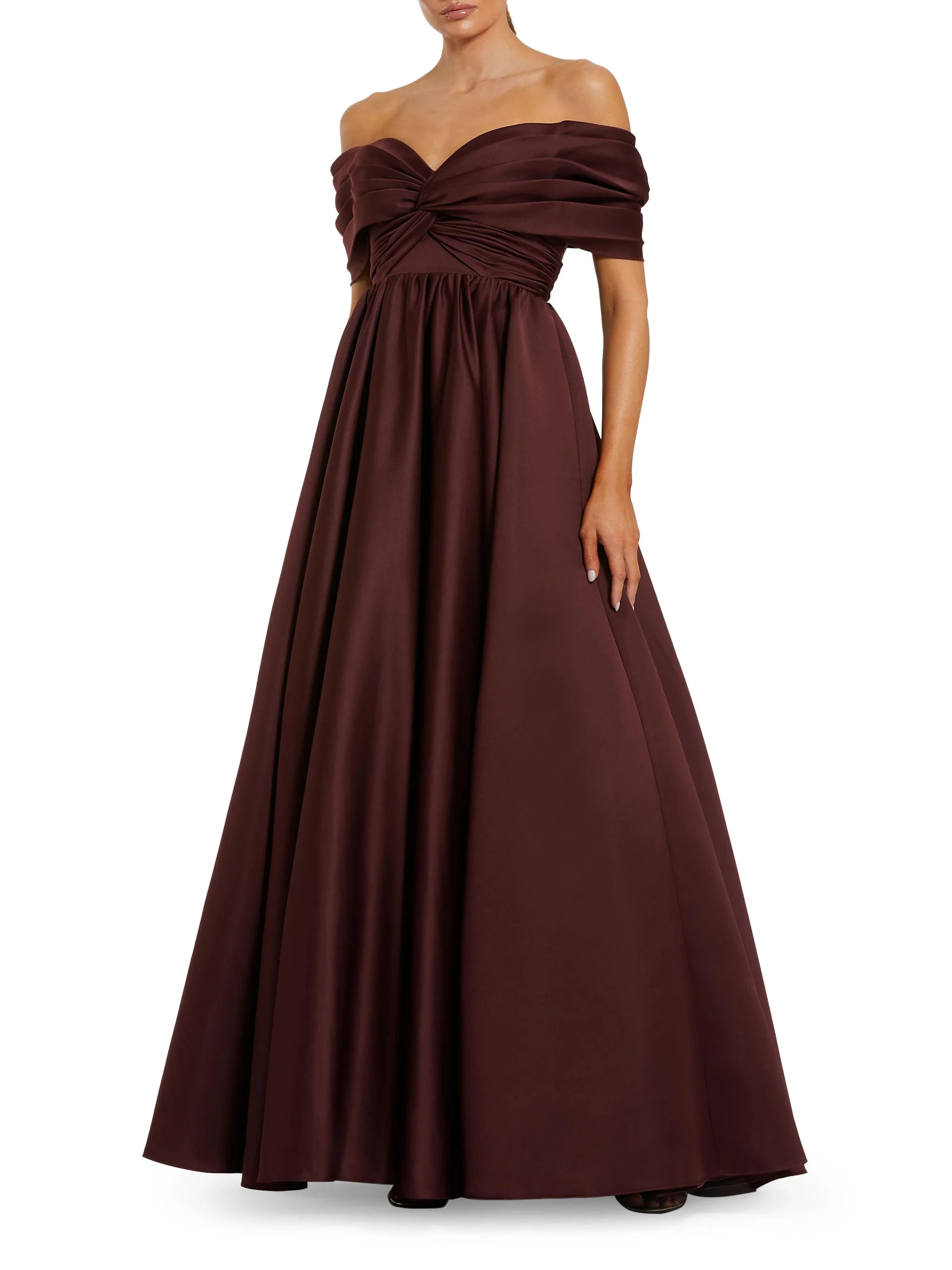 Women's Ieena Gathered Satin Gown - Wine - 1