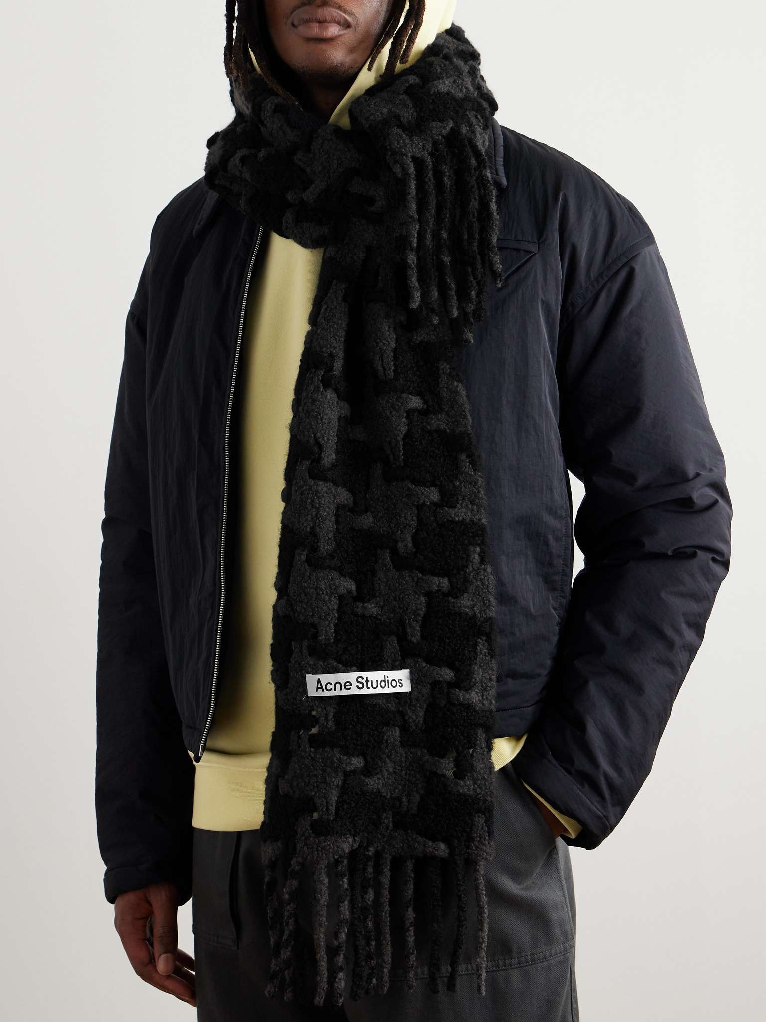 Fringed Houndstooth Alpaca-Blend Bouclé Scarf - 2