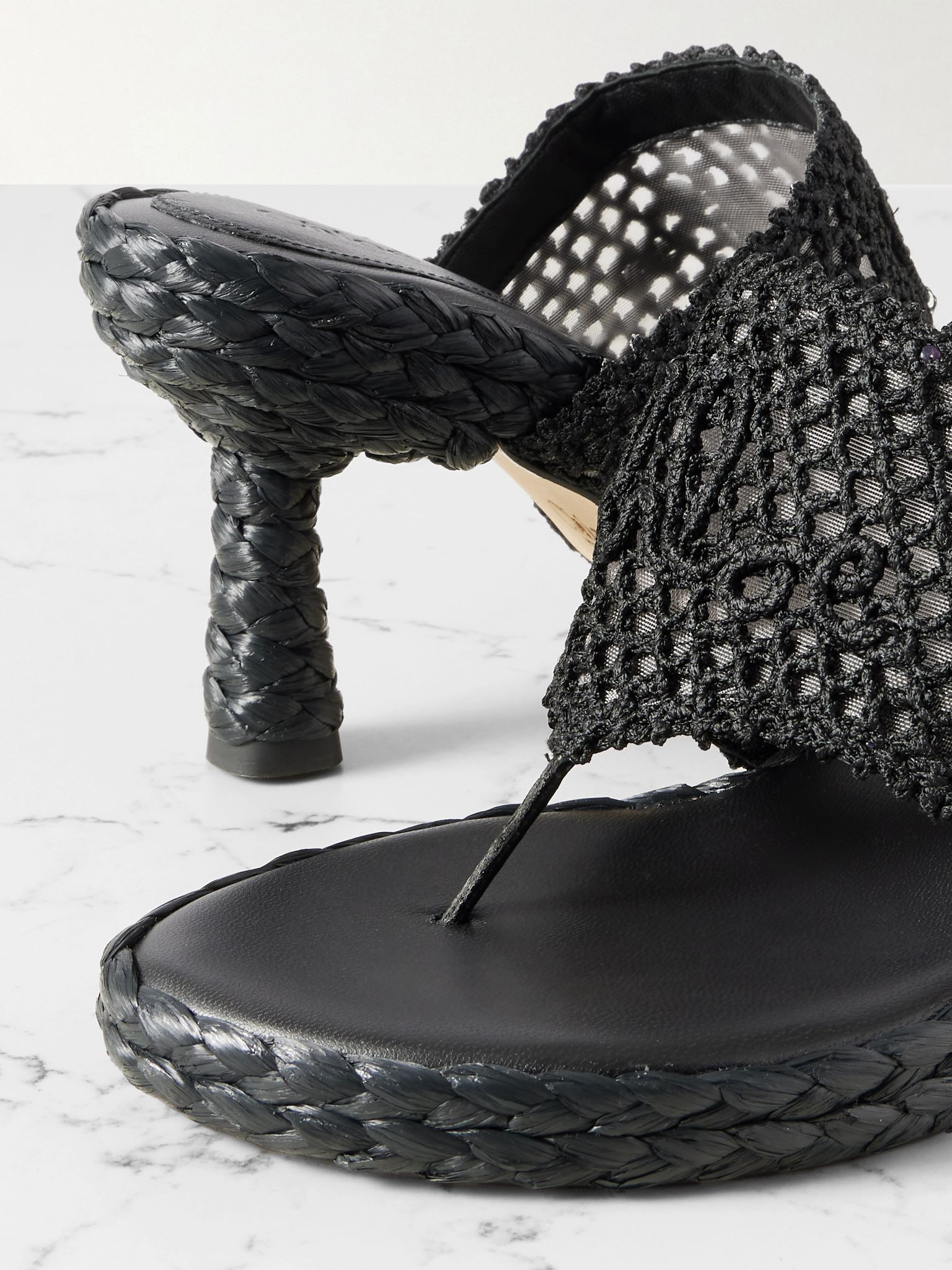 Isla crocheted raffia mules Black - 4