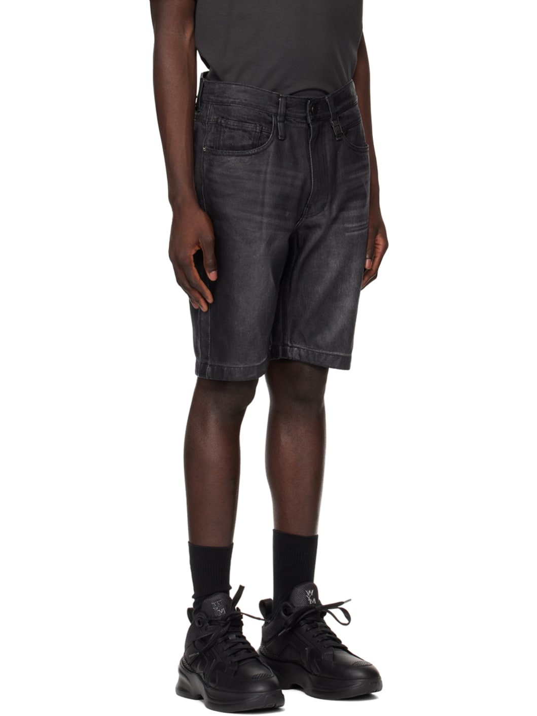 Black Faded Denim Shorts - 2