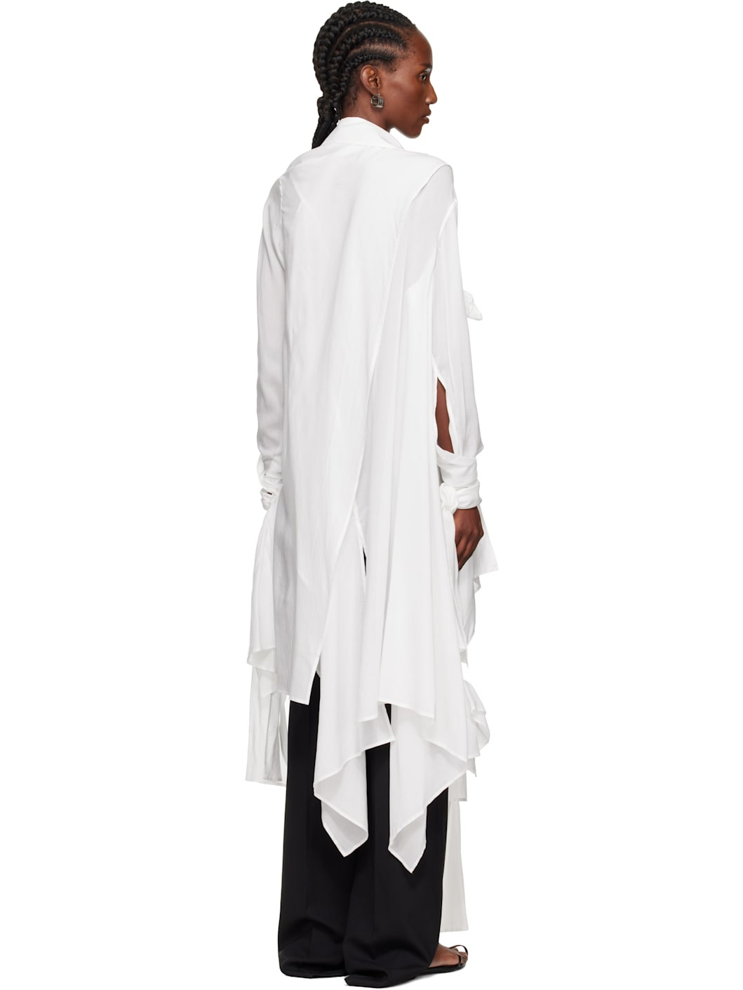 White Draped Blouse - 3