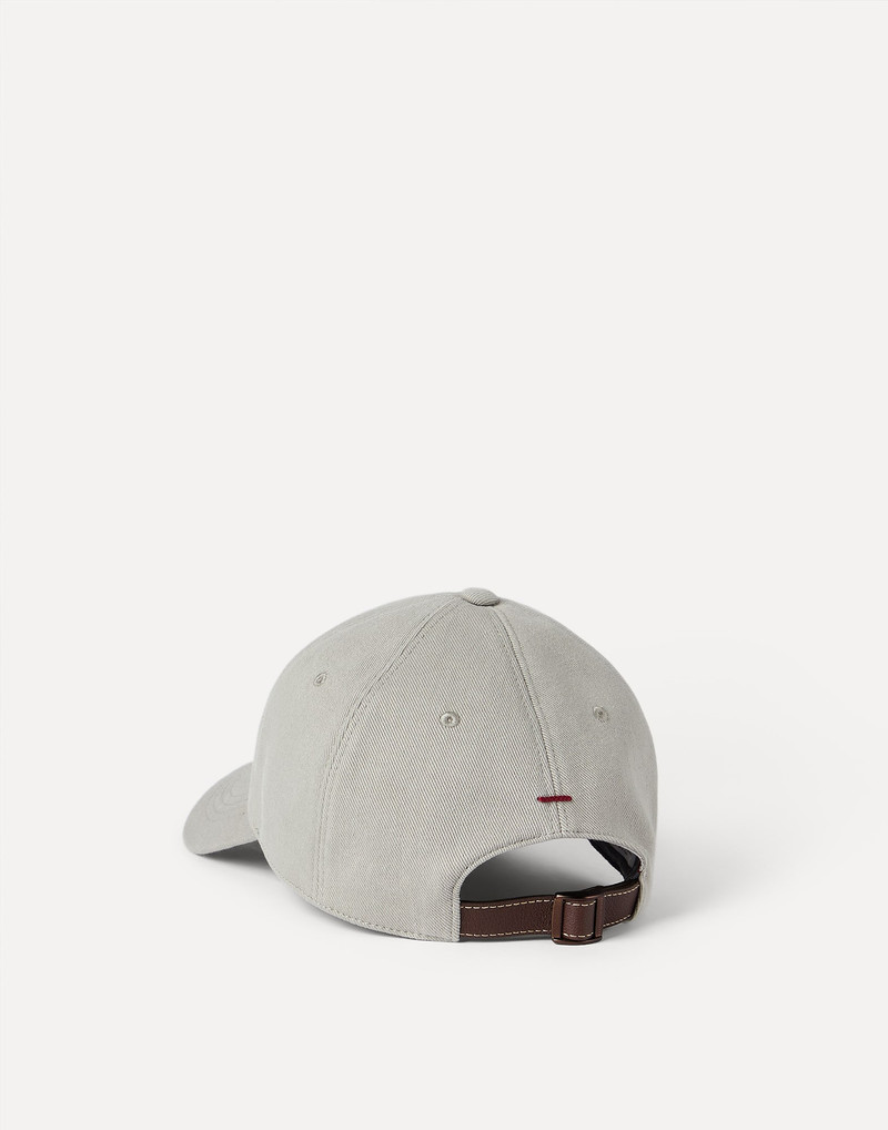Brunello Cucinelli Garment-dyed baseball cap in denim with embroidered logo outlook