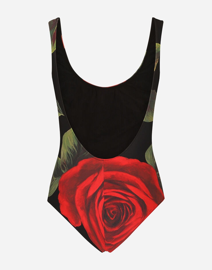 Rose-print one-piece racing swimsuit - 3