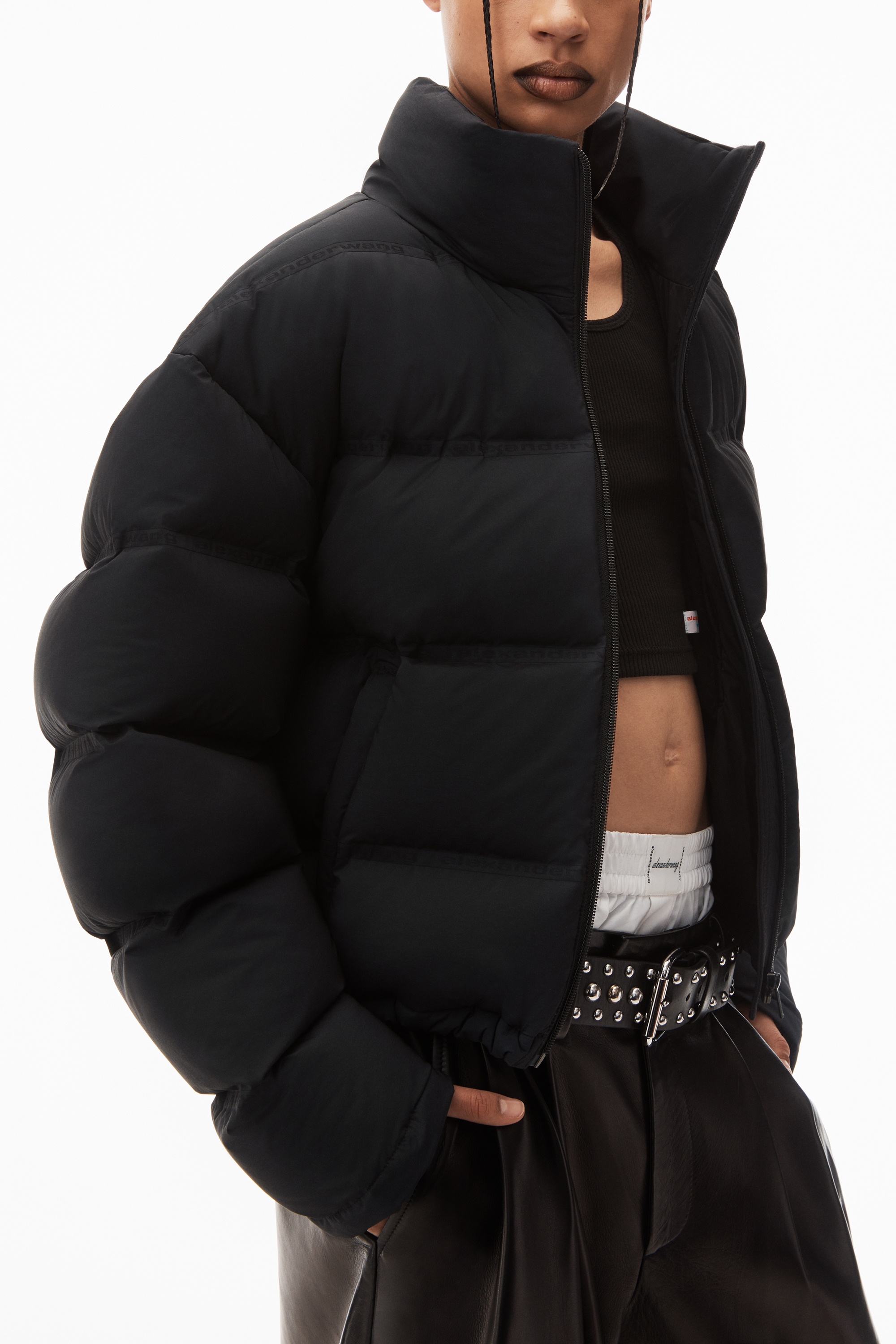 cropped puffer coat with reflective logo - 3