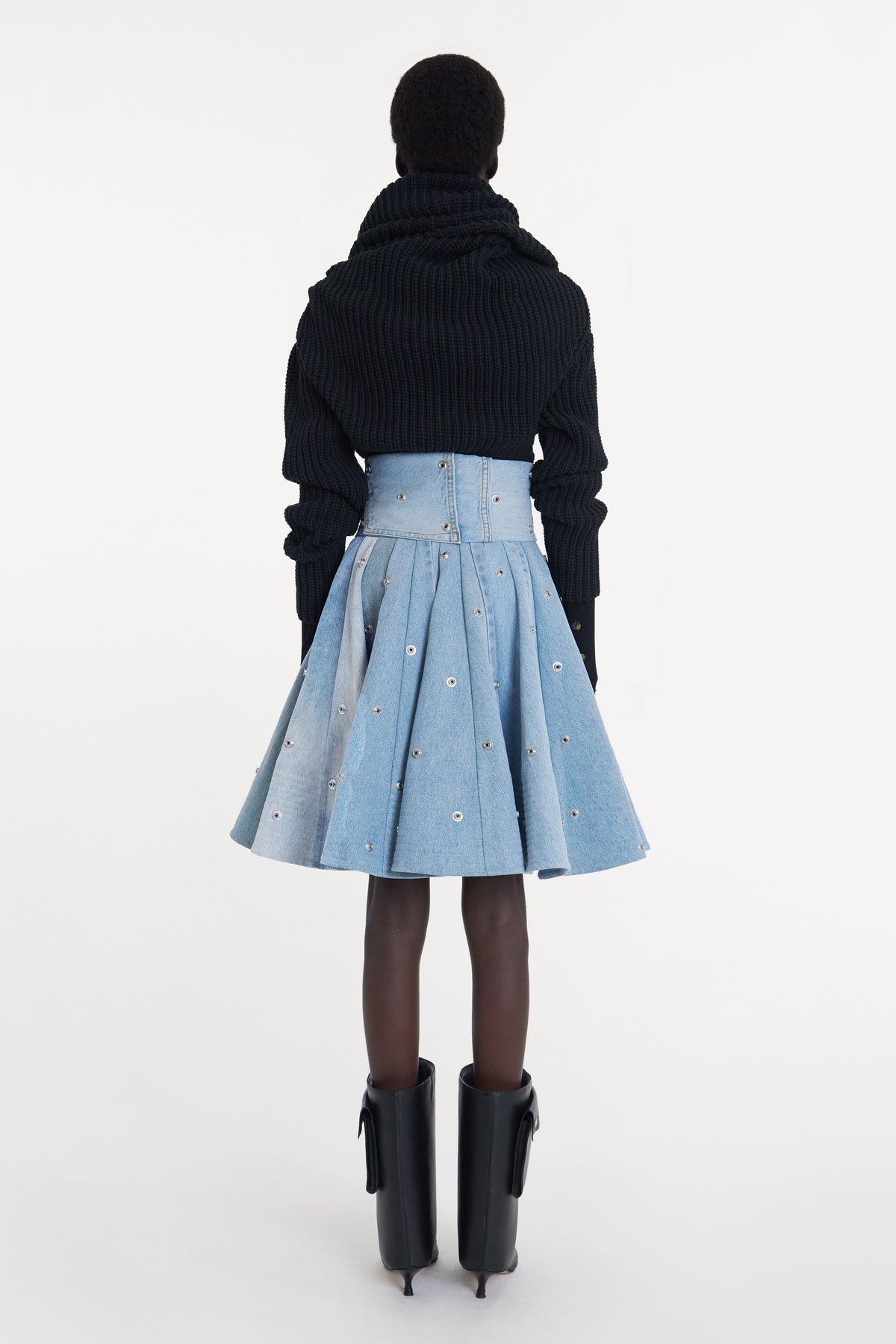 RECYCLED DENIM SKIRT WITH SNAPS BLUE - 4