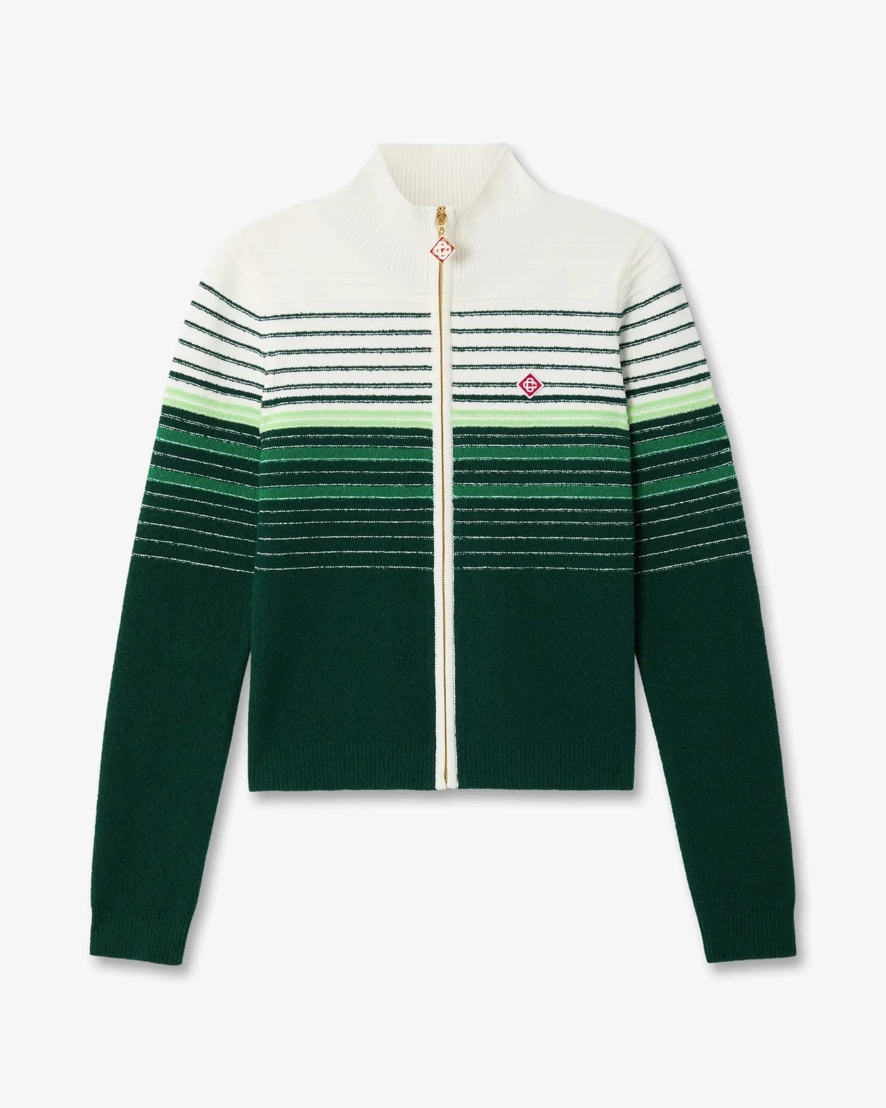 White & Green Boucle Stripe Zip-Up Track Jacket | Casablanca Paris - 1