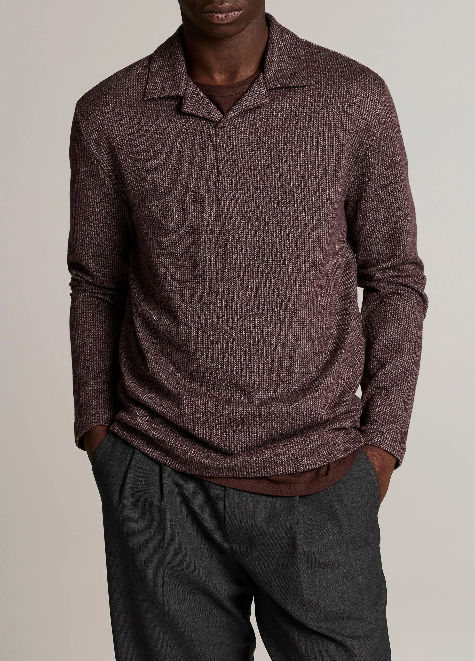Blurred Birdseye Cotton-Blend Johnny-Collar Shirt - 1