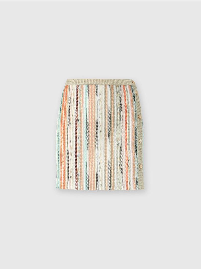 Striped lamé slub viscose miniskirt with side buttoning - 1