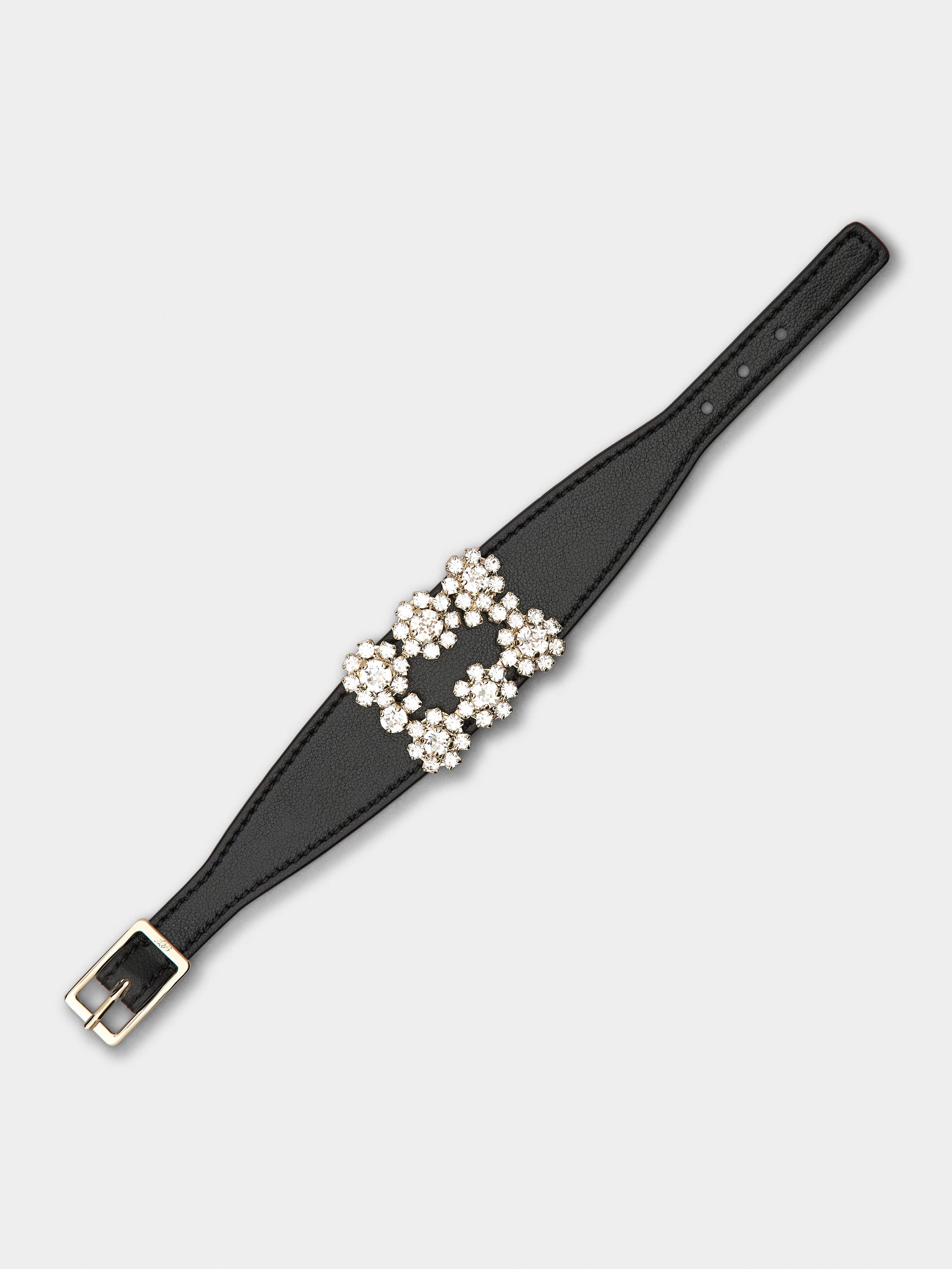 Flower Strass Buckle Bracelet in Leather - 4