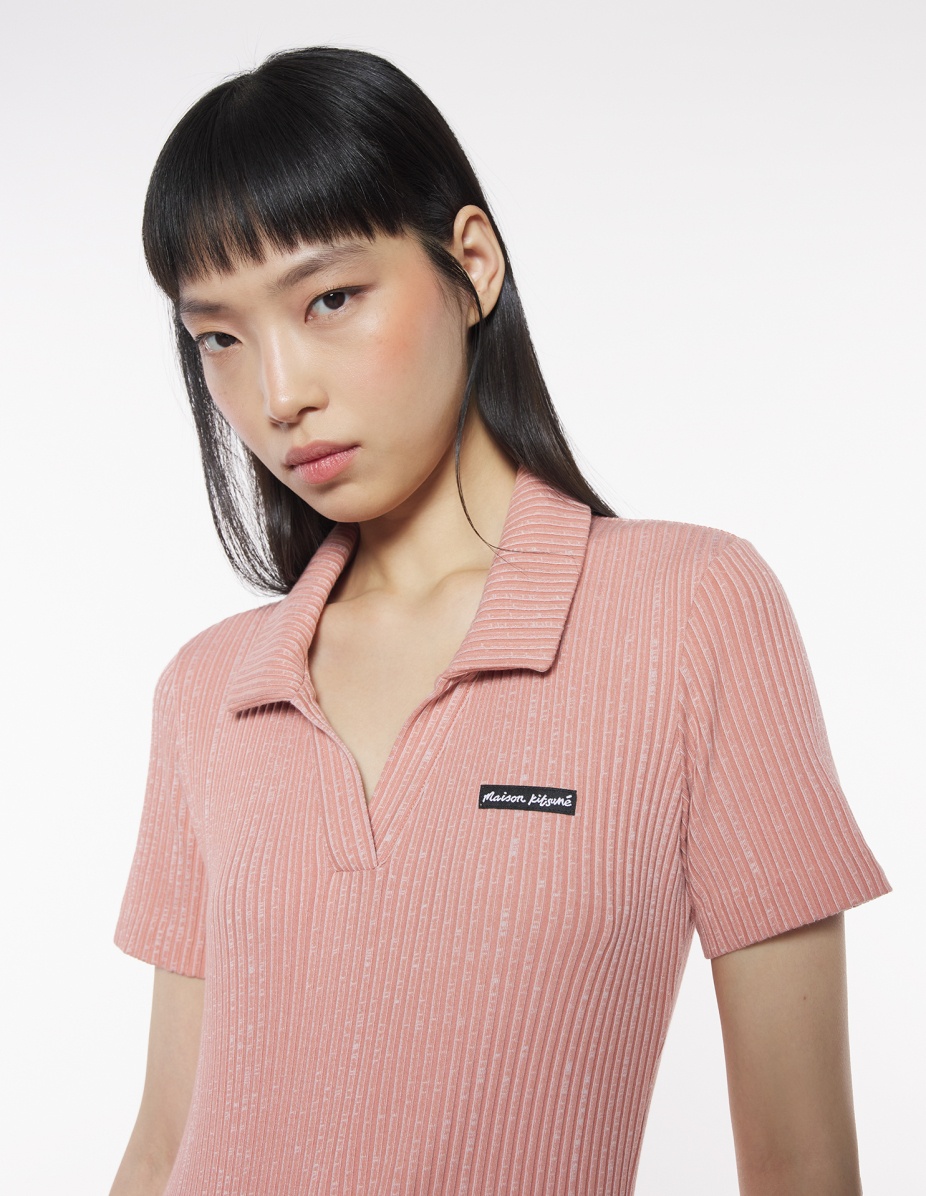 MAISON KITSUNE HANDWRITING LABEL RIBBED POLO DRESS - 4