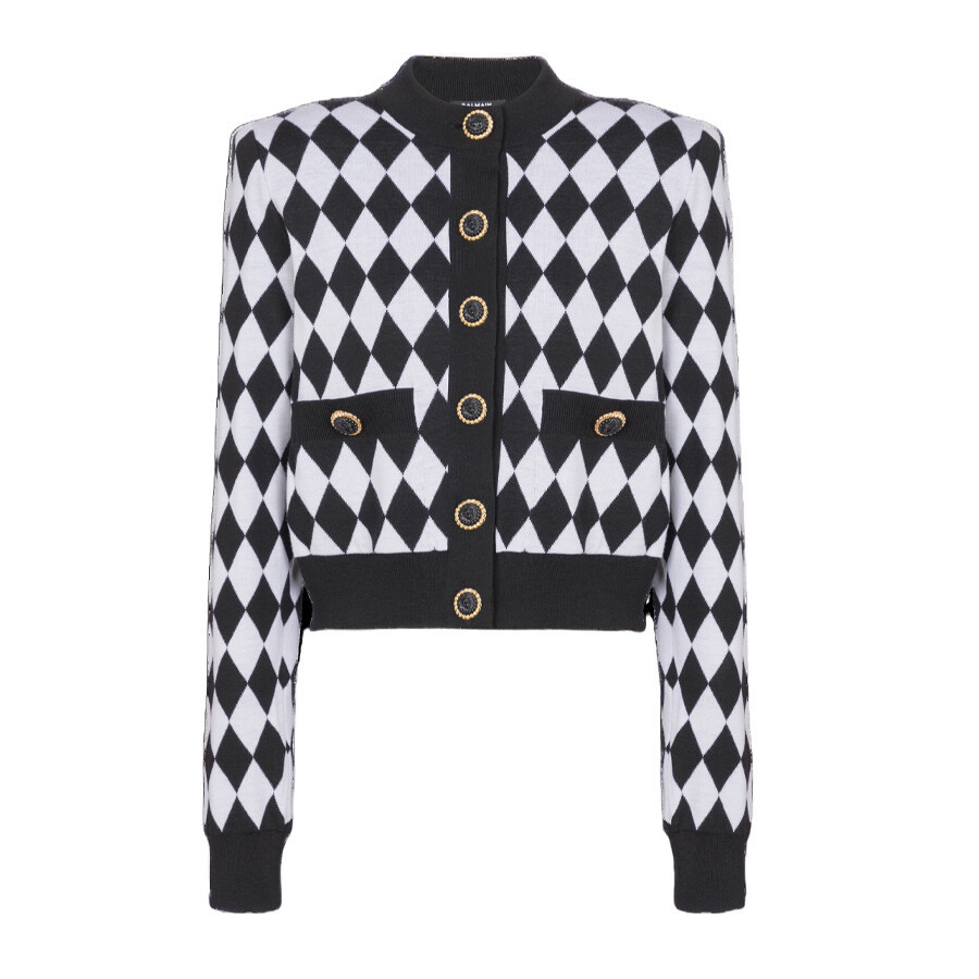 Balmain Diamond-Intarsia Virgin Wool Cardigan - 5