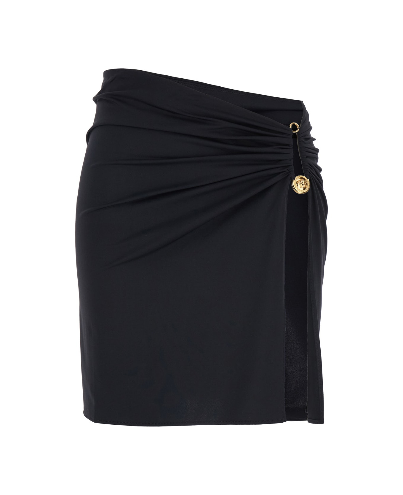 Black Skirt With Pin Detail With Logo And Side Slit In Tech Fabric Stretch Woman - 1