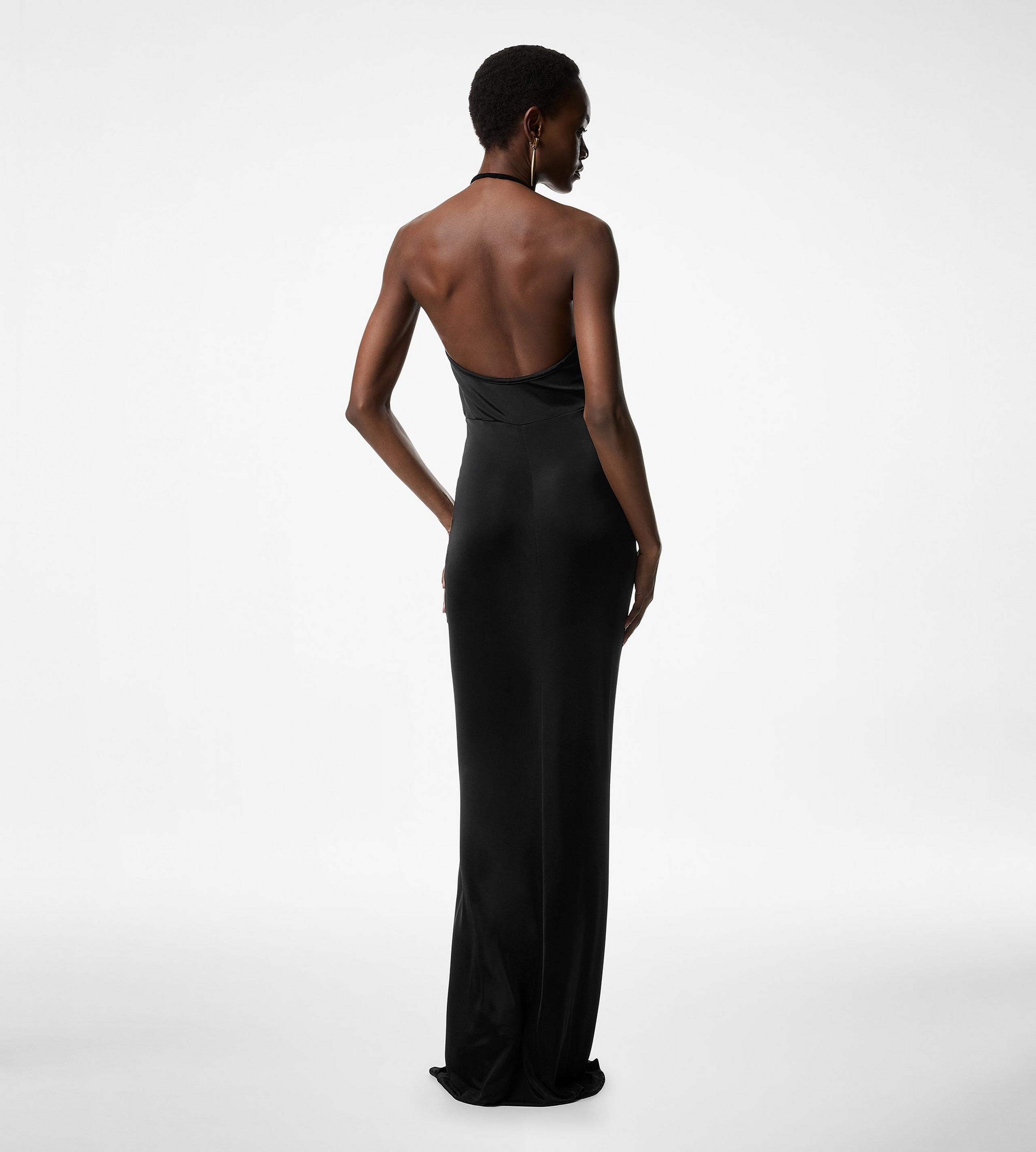 V-NECK EVENING DRESS WITH DRAPED WATERFALL DETAIL - 4