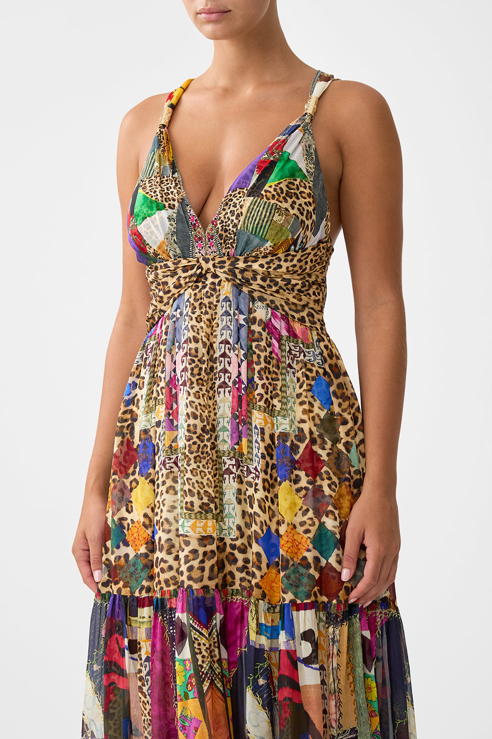 BEAD STRAP GATHERED PANEL DRESS - 5