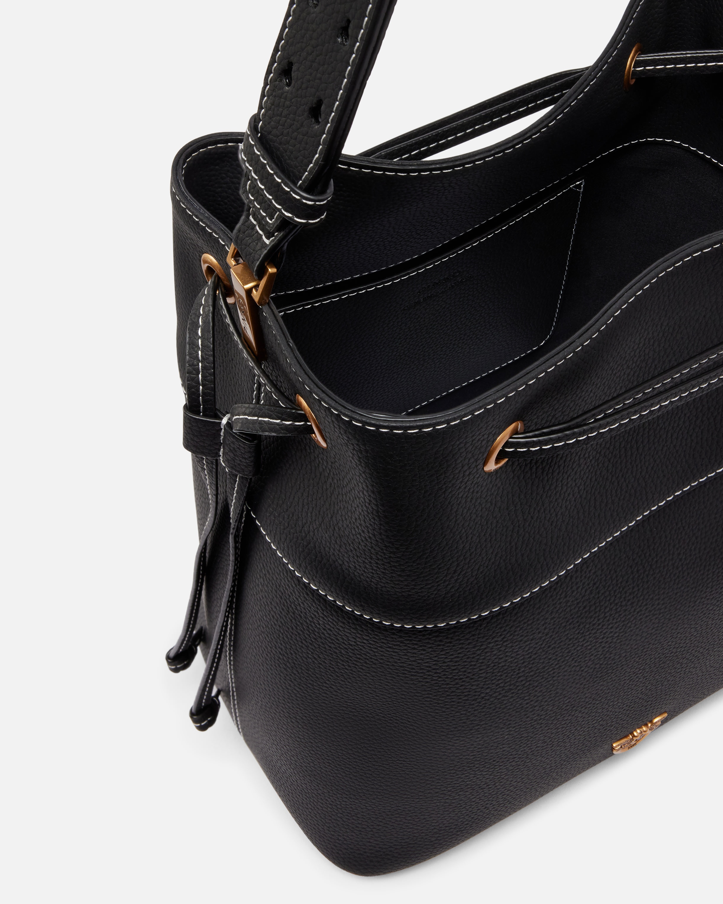 LEATHER BUCKET BAG WITH SHOULDER STRAP - 4