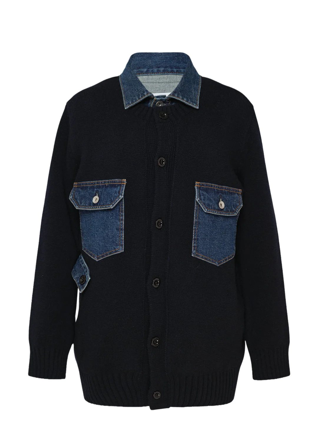 Denim Contrast Wool Knit Cardigan - 1
