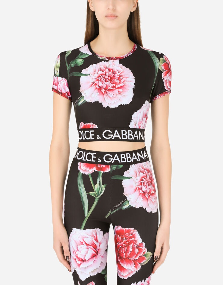 Carnation-print jersey top with branded elastic - 2