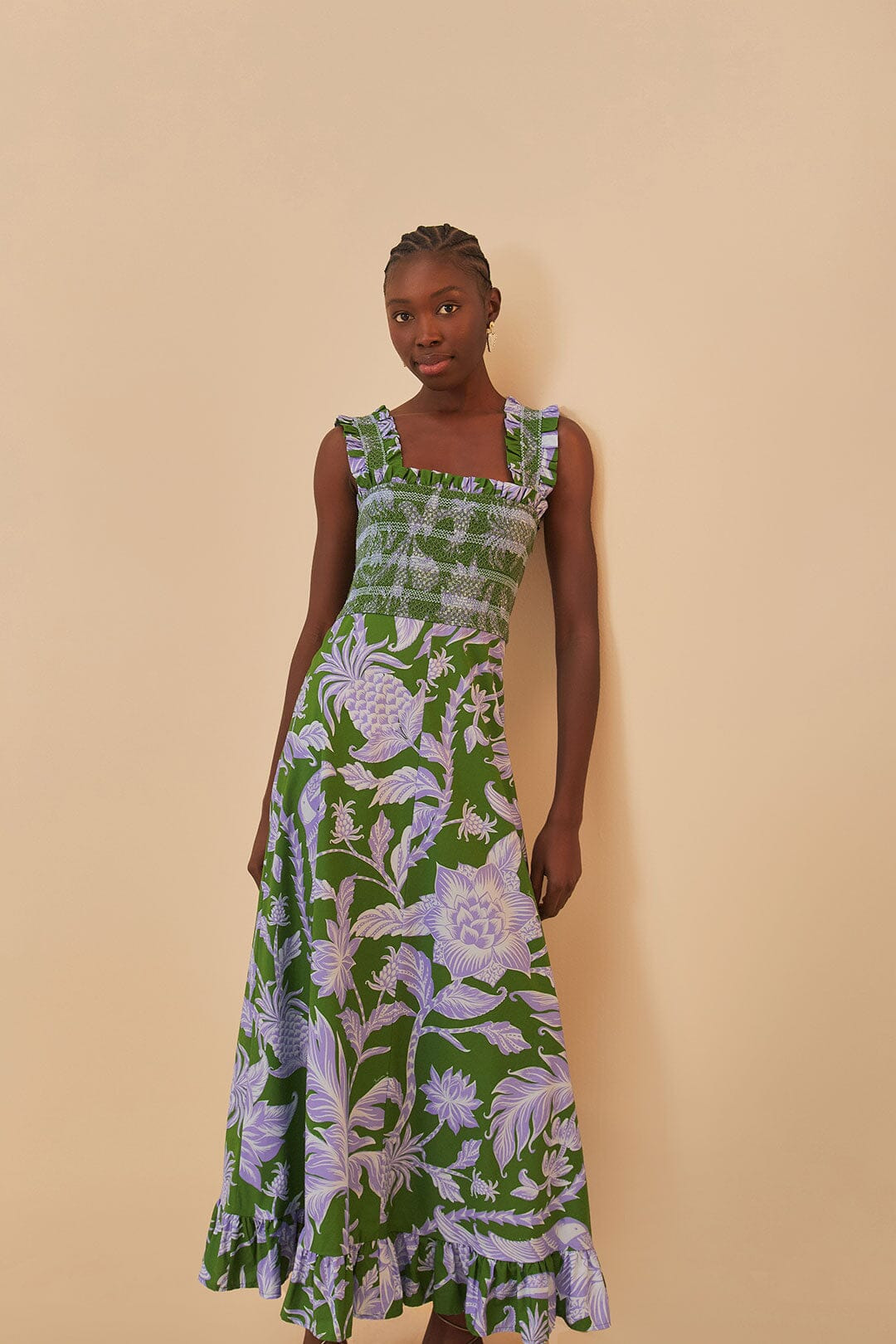 Green Tropical Swing Sleeveless Midi Dress - 2