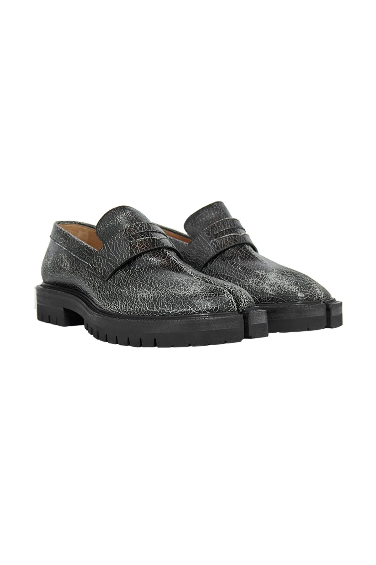 Maison Margiela Cracked Leather Tabi County Loafer Black/White - 2