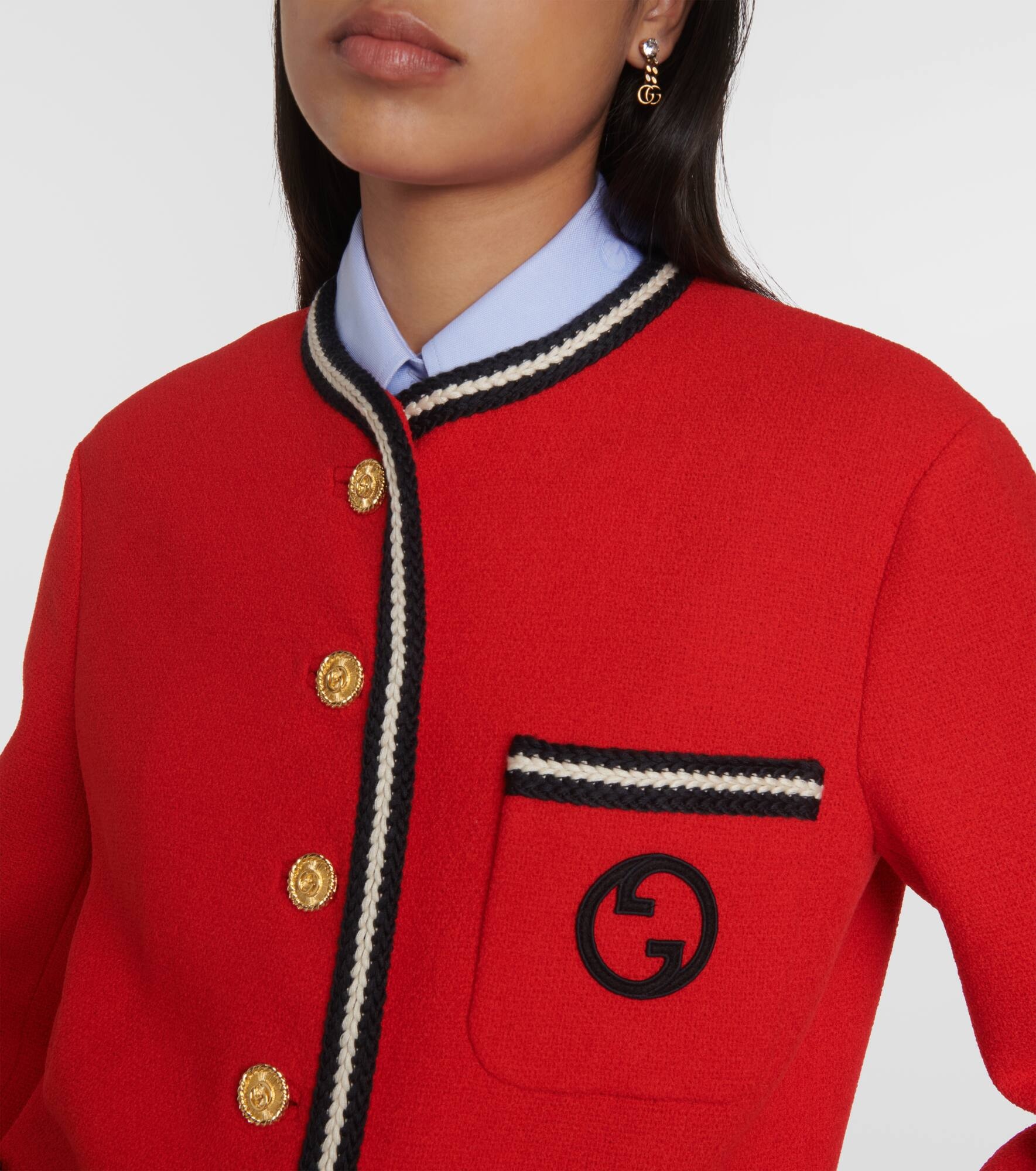 GG embroidered wool-blend tweed jacket - 4