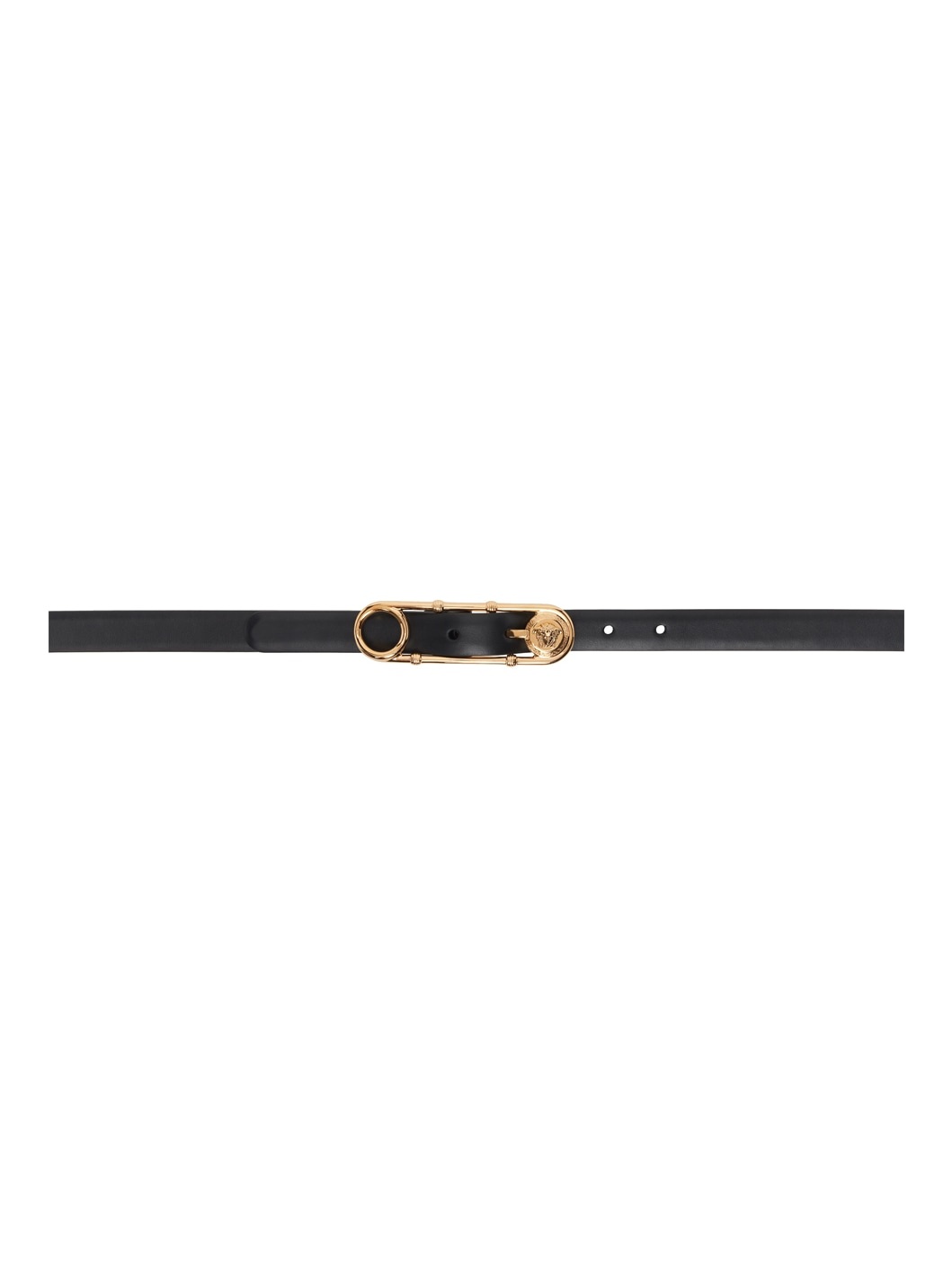 Black Safety Pin Leather Belt - 1