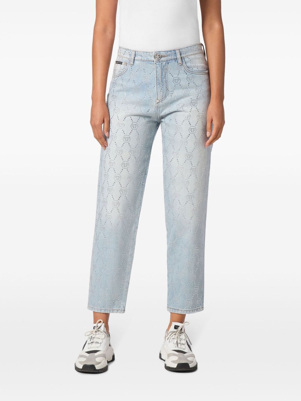 monogram crystal-embellished jeans - 3