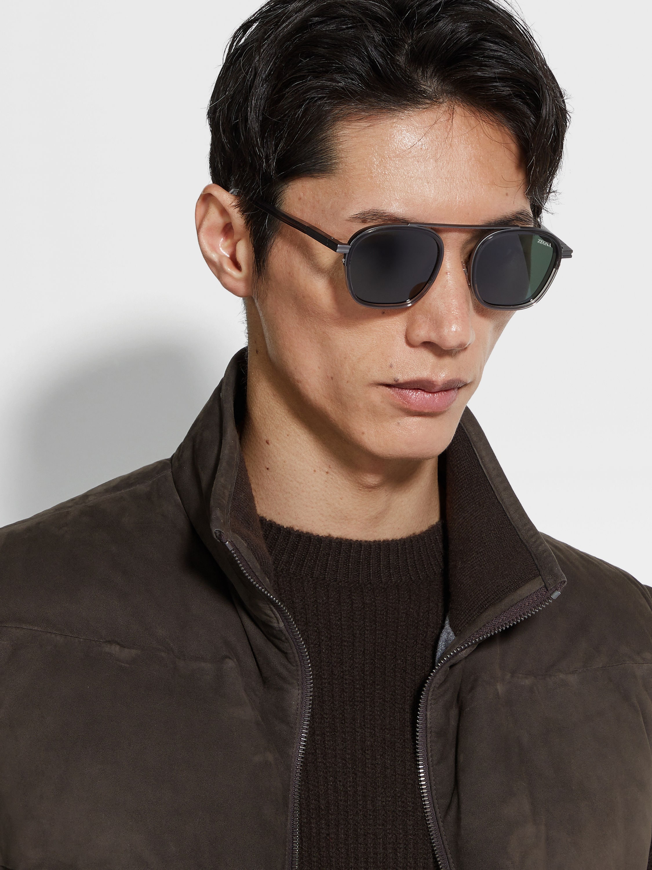 TRANSPARENT DARK GREY ORIZZONTE I ACETATE AND METAL SUNGLASSES - 4