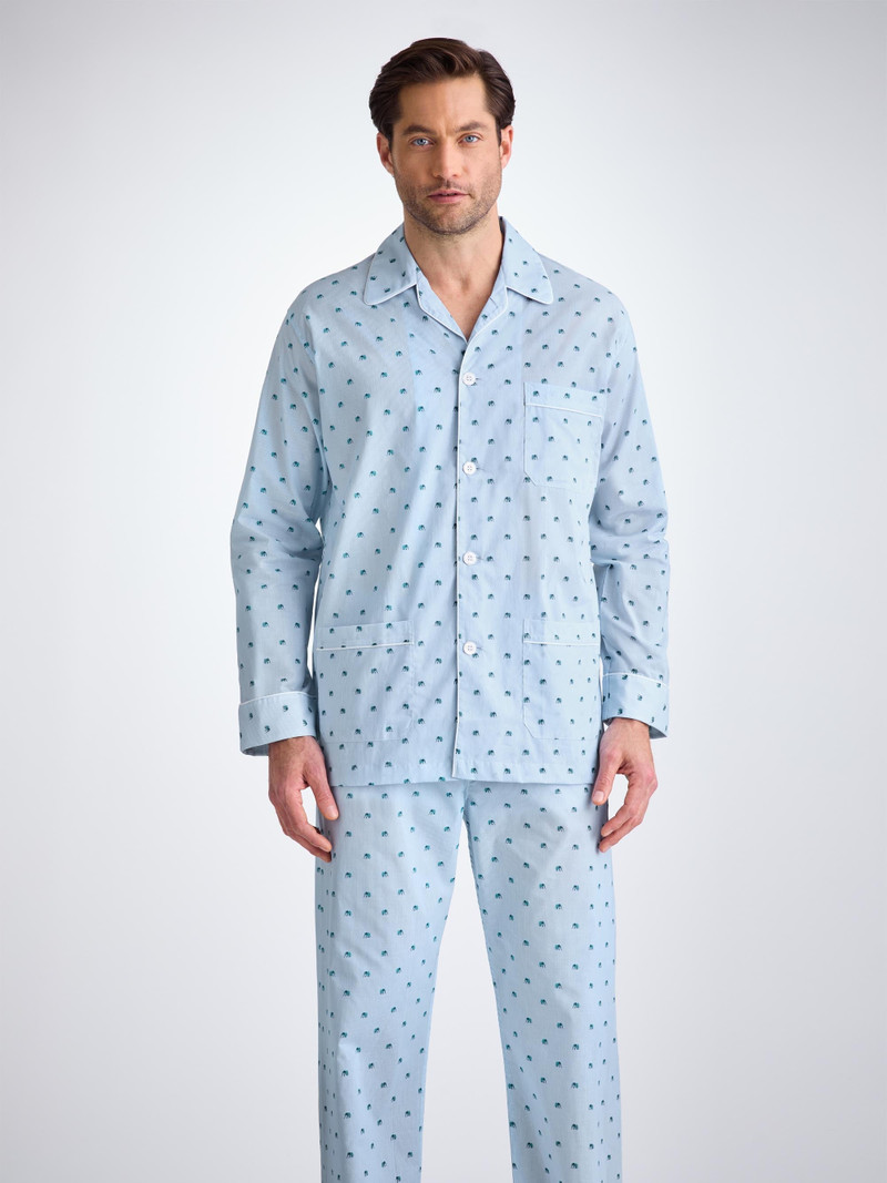 Men's Classic Fit Pajamas Cotton Batiste Blue Elephant Print 5