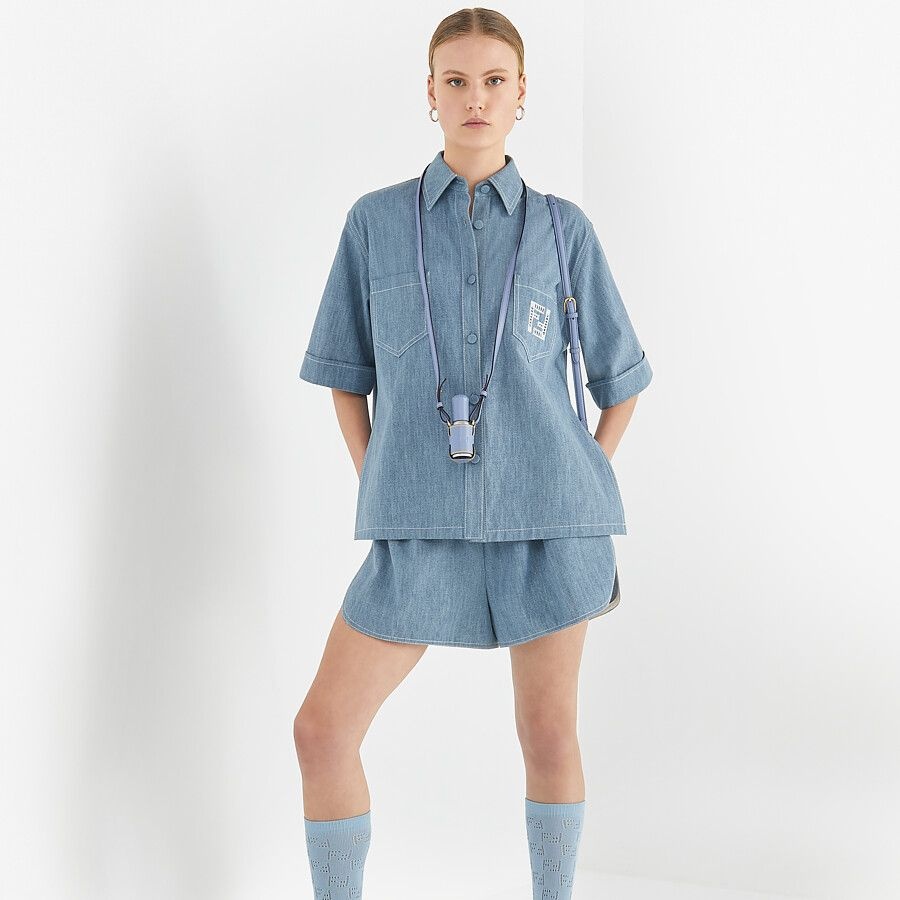 Light blue chambray shorts - 4