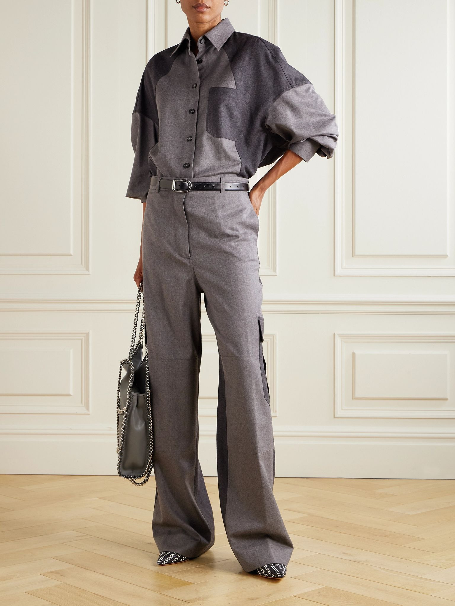 Paneled wool wide-leg pants Gray - 2