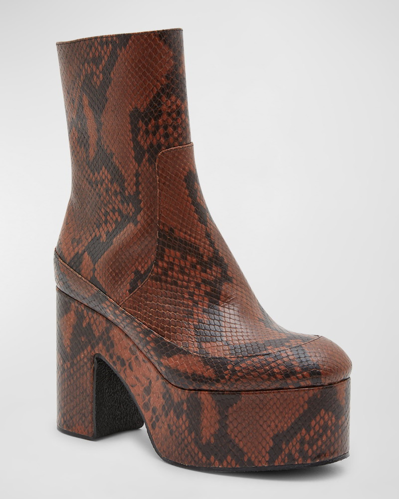 Dries Van Noten Python-Embossed Platform Ankle Booties outlook