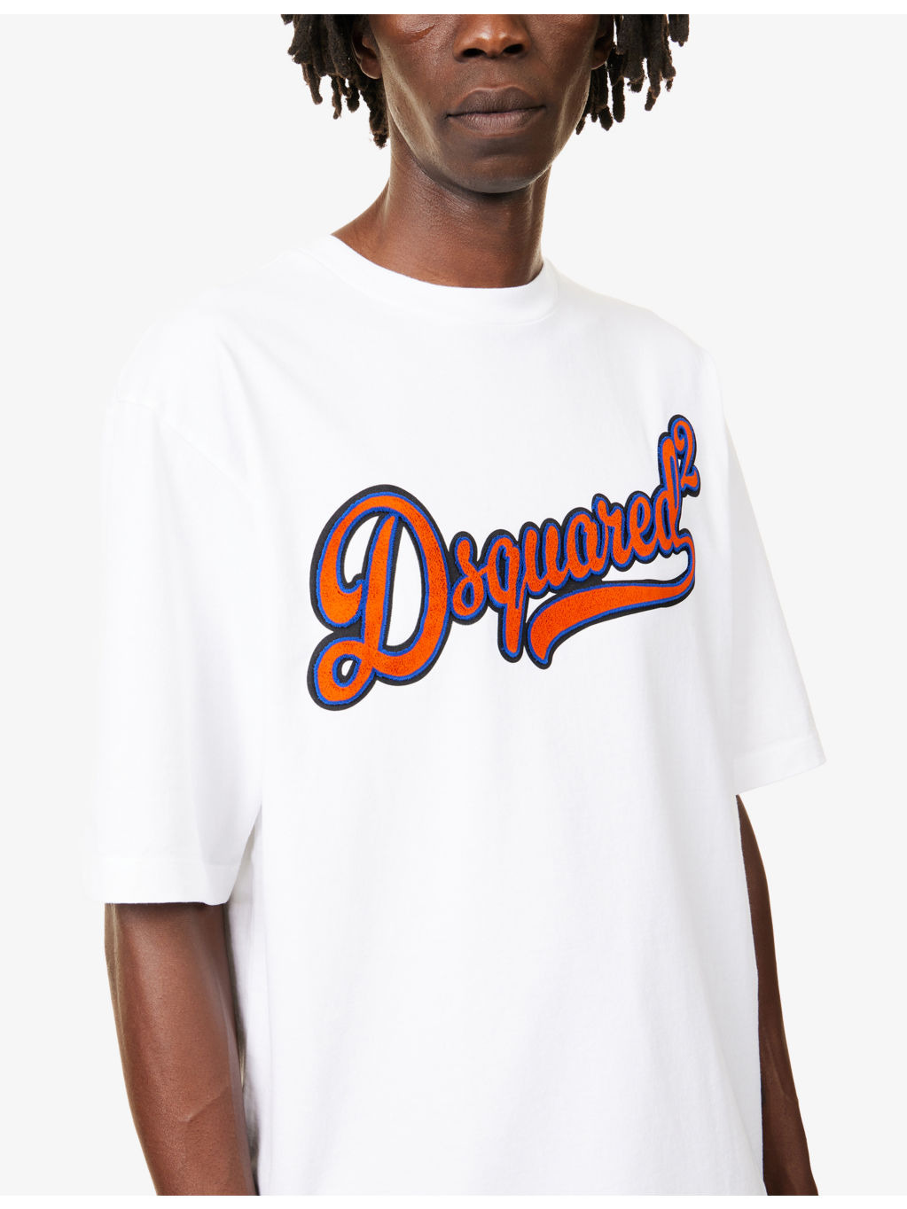 Embossed Text-Print Loose-Fit Cotton T-Shirt - 5
