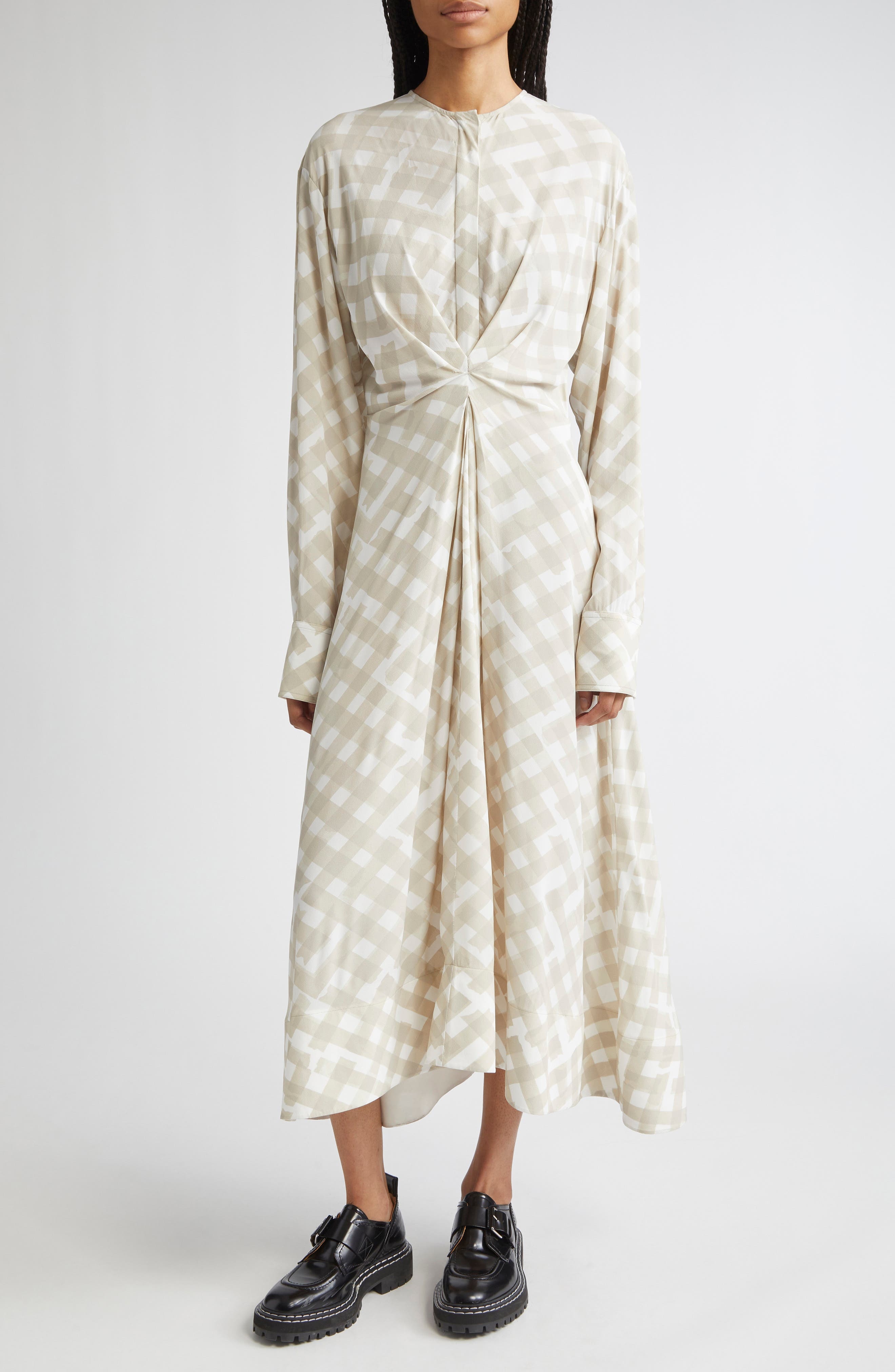 Proenza Schouler Keria Long Sleeve Crepe Midi Dress in Oyster Multi at Nordstrom - 1