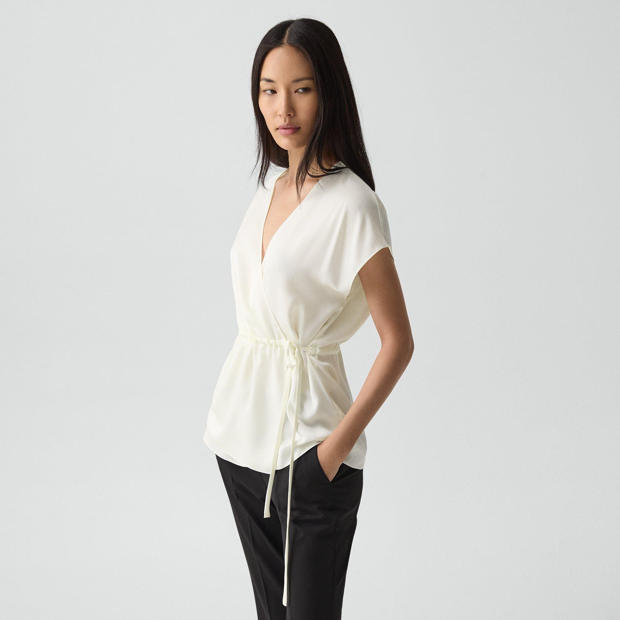 Short-Sleeve Wrap Top in Silk Georgette - 3