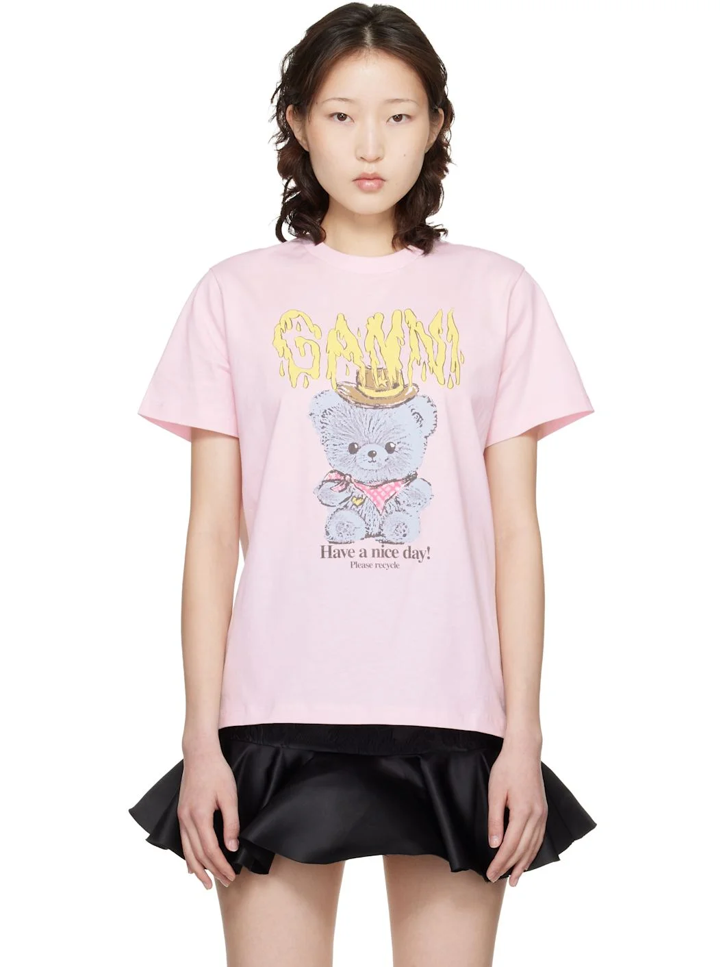 Pink Basic Cotton Jersey Cowboy Bear Print T-shirt - 1