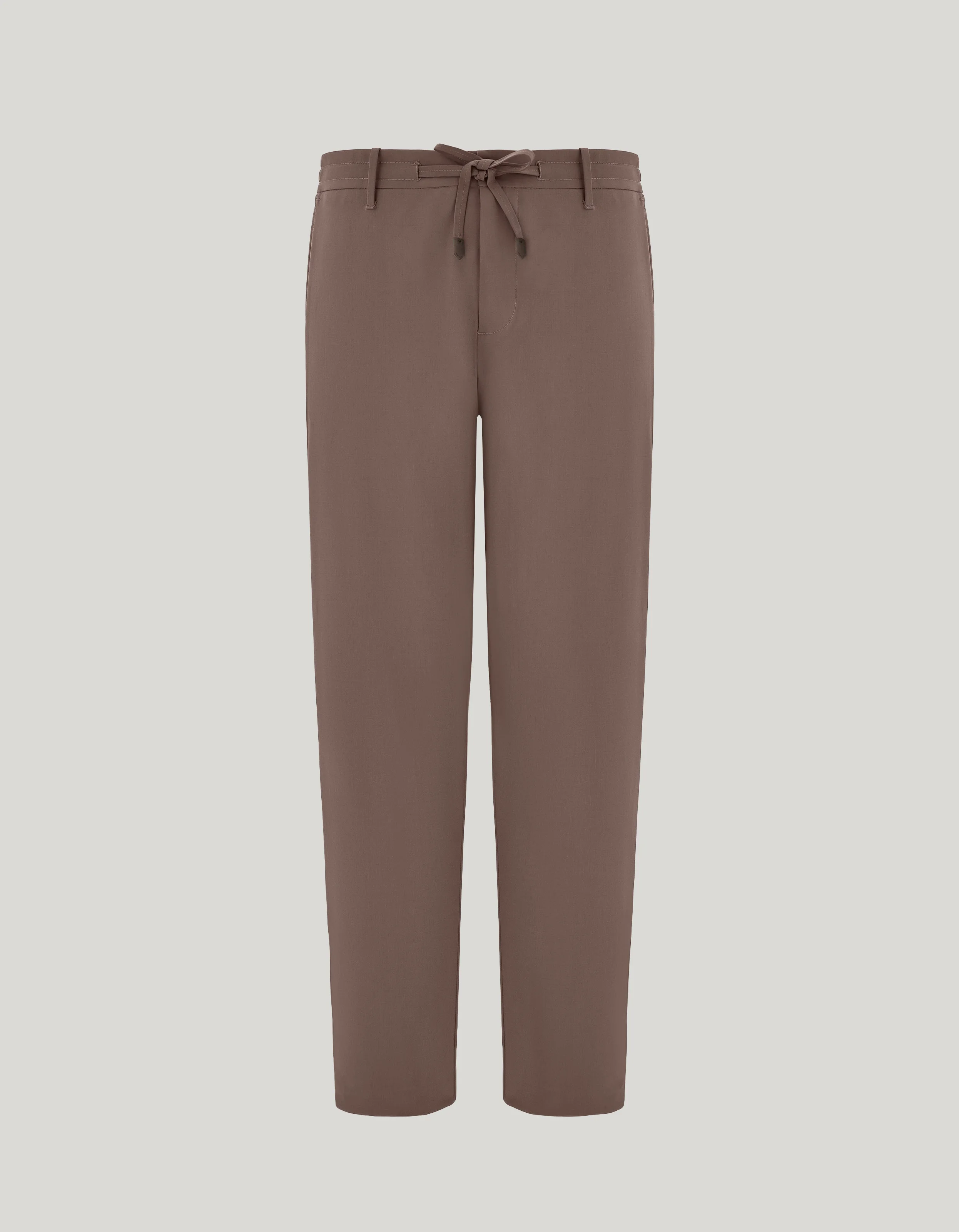 TAUPE TRAVEL WOOL REGULAR FIT DRAWSTRING PANTS - 1