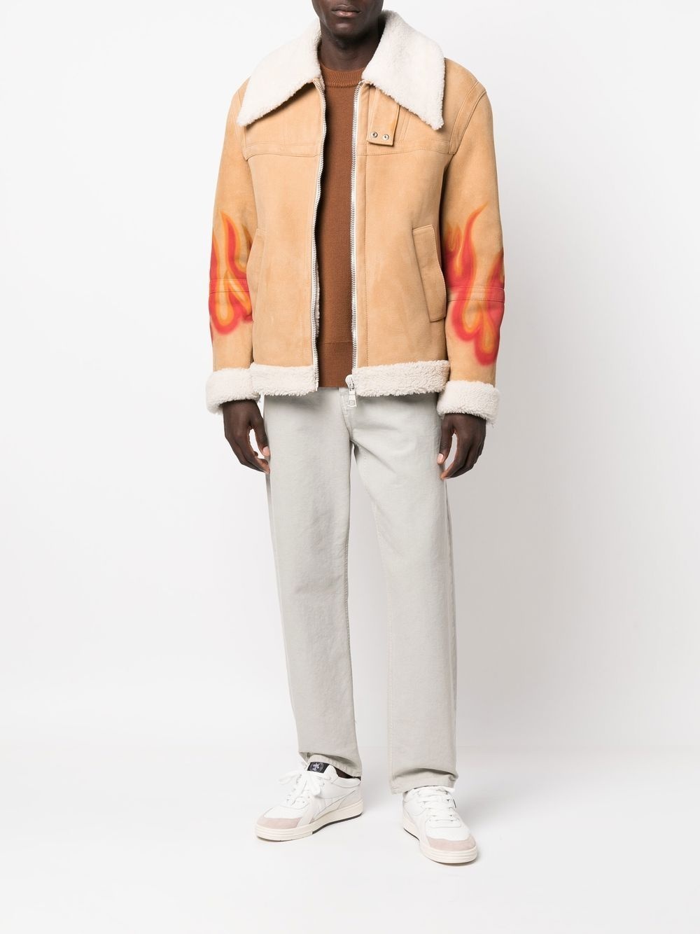 flame-print shearling jacket - 2