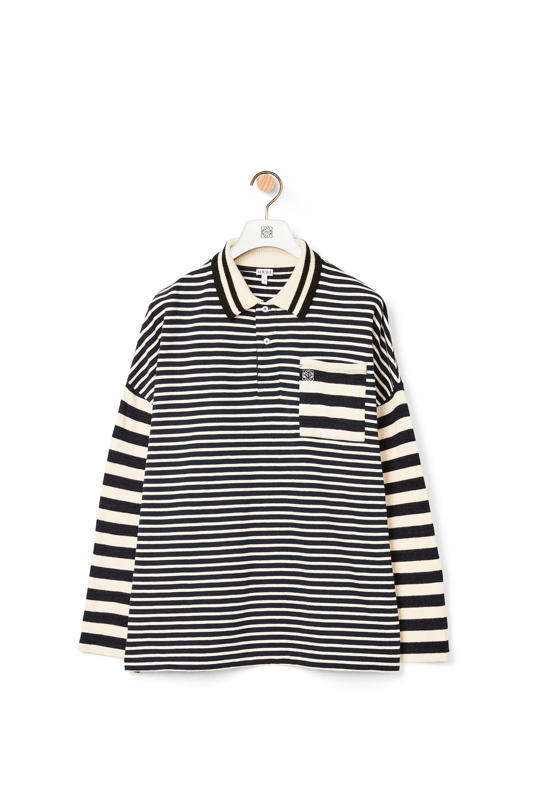 Long sleeve polo in striped cotton - 1