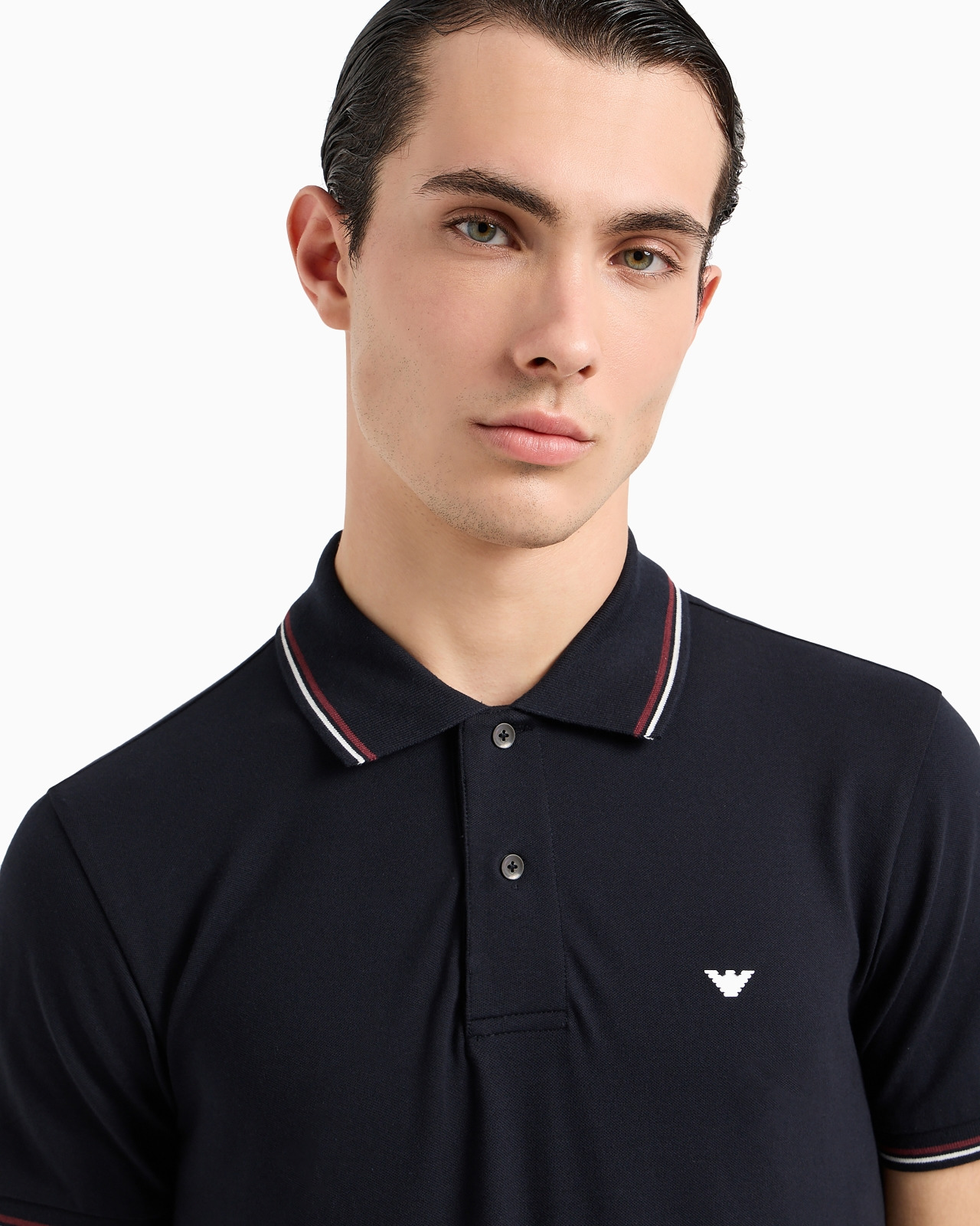 Slim-fit stretch piqué polo shirt with micro eagle - 6