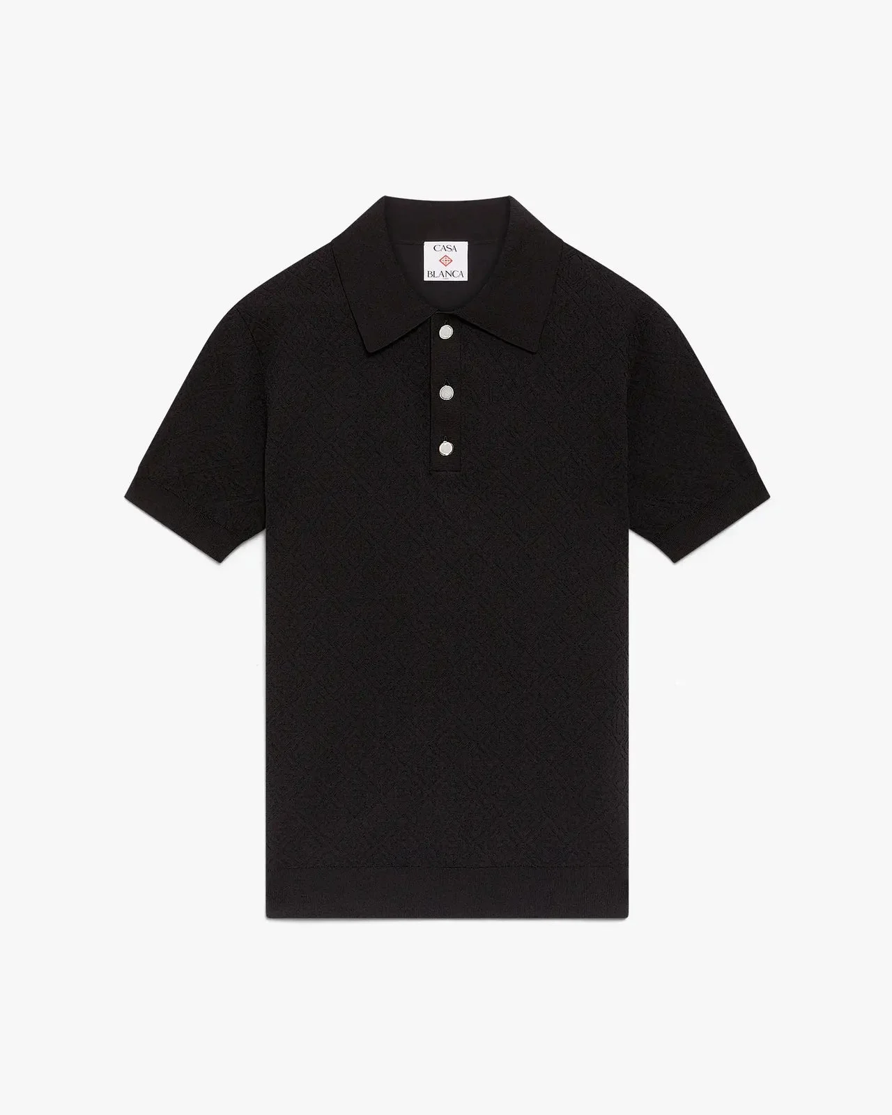 Black Pointelle Monogram Short Sleeve Polo Shirt | Casablanca Paris - 1