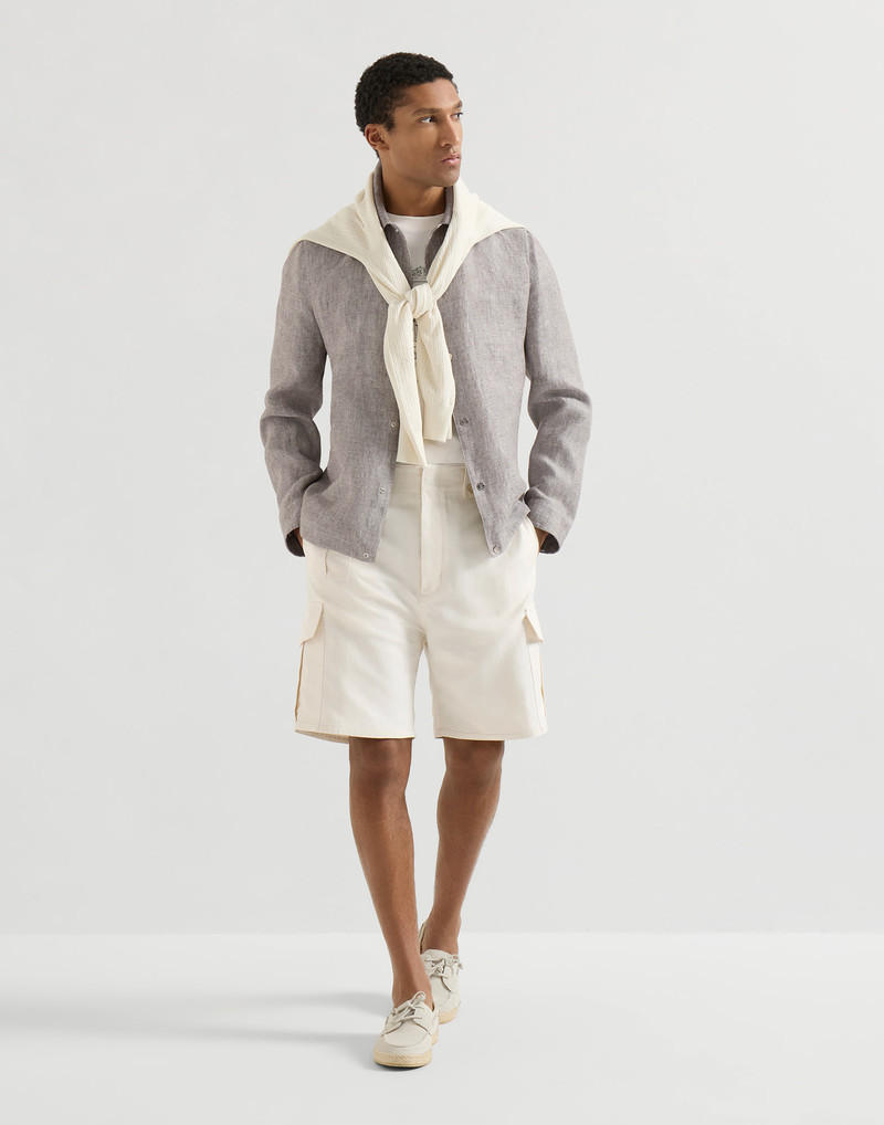 Brunello Cucinelli Cotton and linen canvas Bermuda shorts with cargo pockets outlook