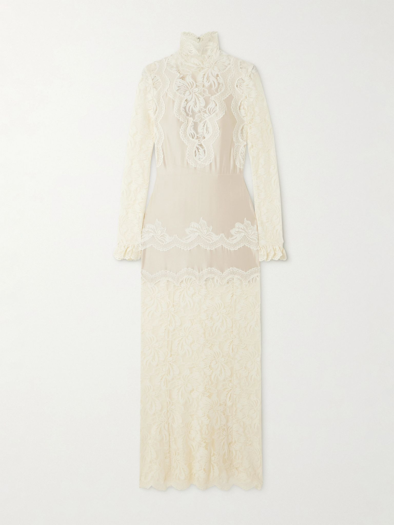 Lace-trimmed silk-satin maxi dress Ivory - 1