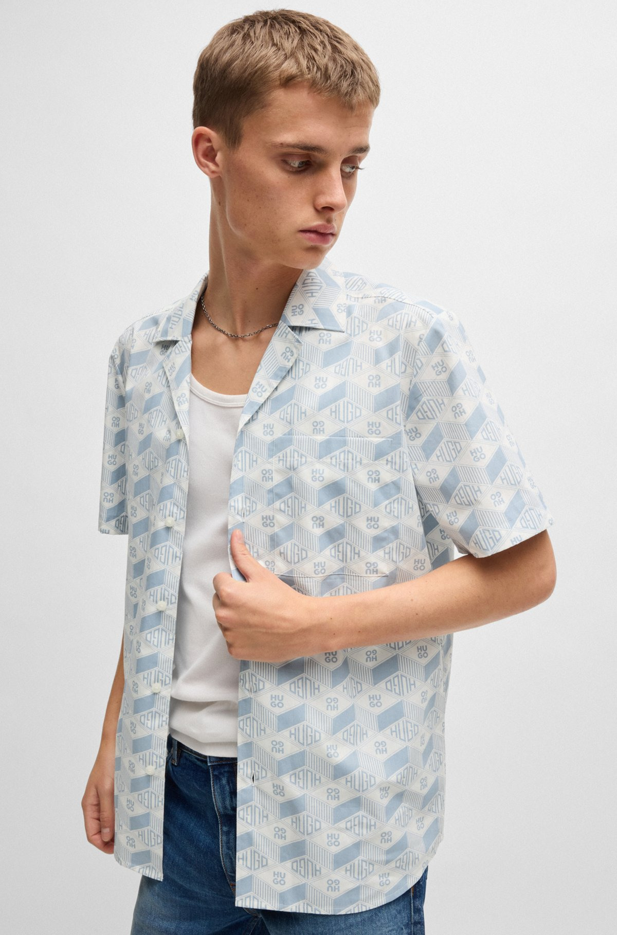 RELAXED-FIT SHIRT IN COTTON WITH GEOMETRIC-LOGO PRINT - 6