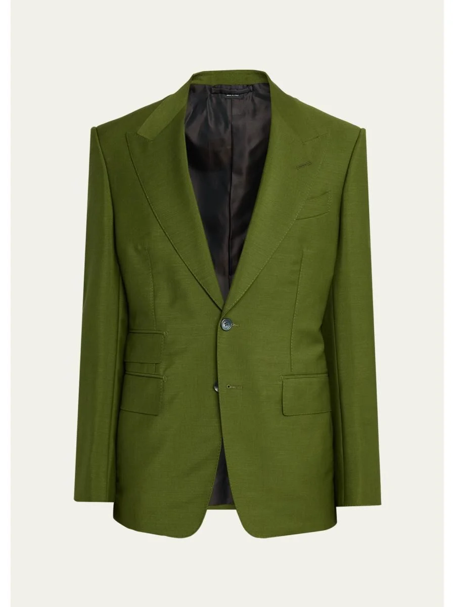 Men's Wool Peak Lapel Single-Breasted Sport Coat - 1