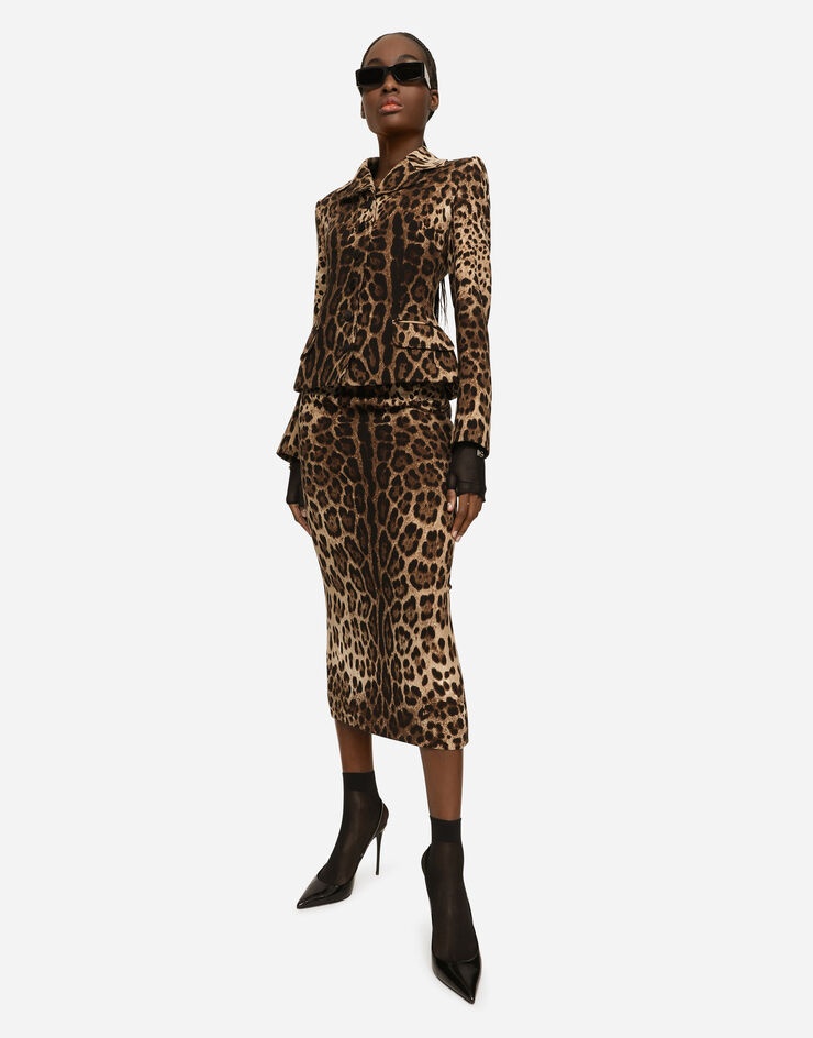 Leopard-print double crepe calf-length skirt - 5