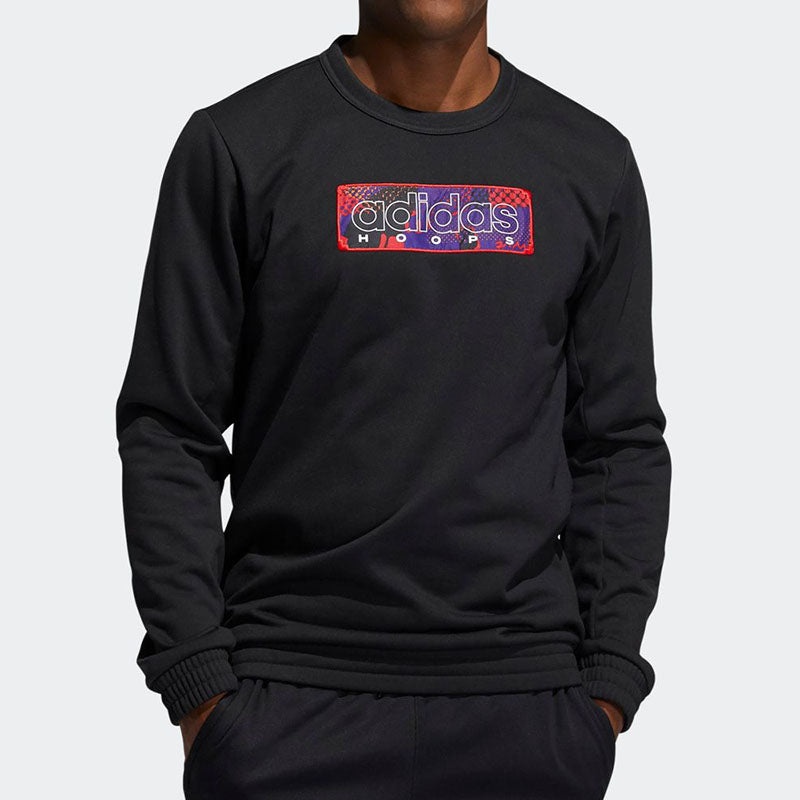 adidas Mic Gfx Crew New Year's Edition Basketball Sports Fleece Lined Round Neck Pullover Black GQ28 - 2