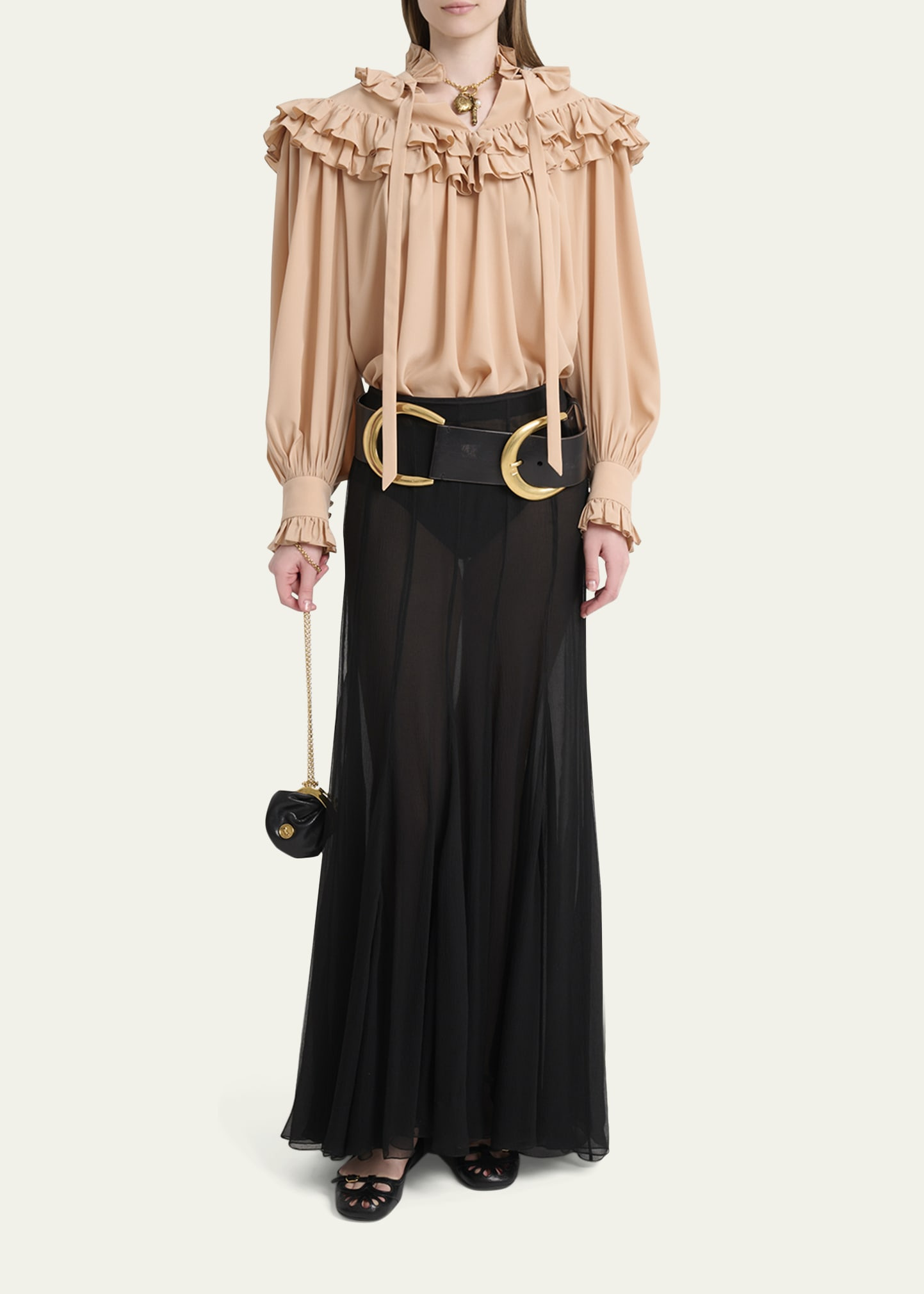 Paneled Sheer Silk Maxi Skirt - 2